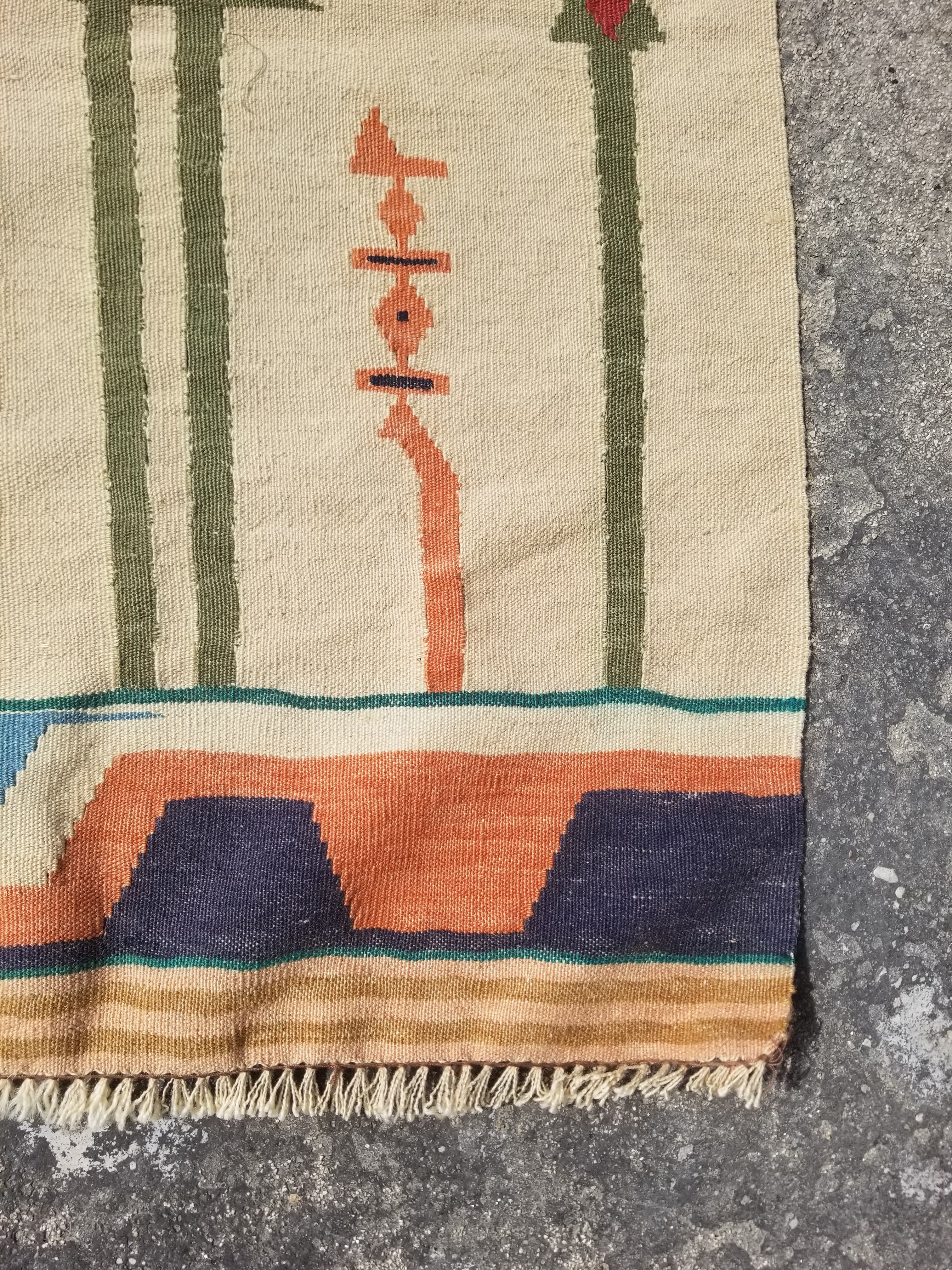 Vintage Traditional Handmade Scandinavian-style Folk Art Wool Multicolor Kilim Rug 95x76cm