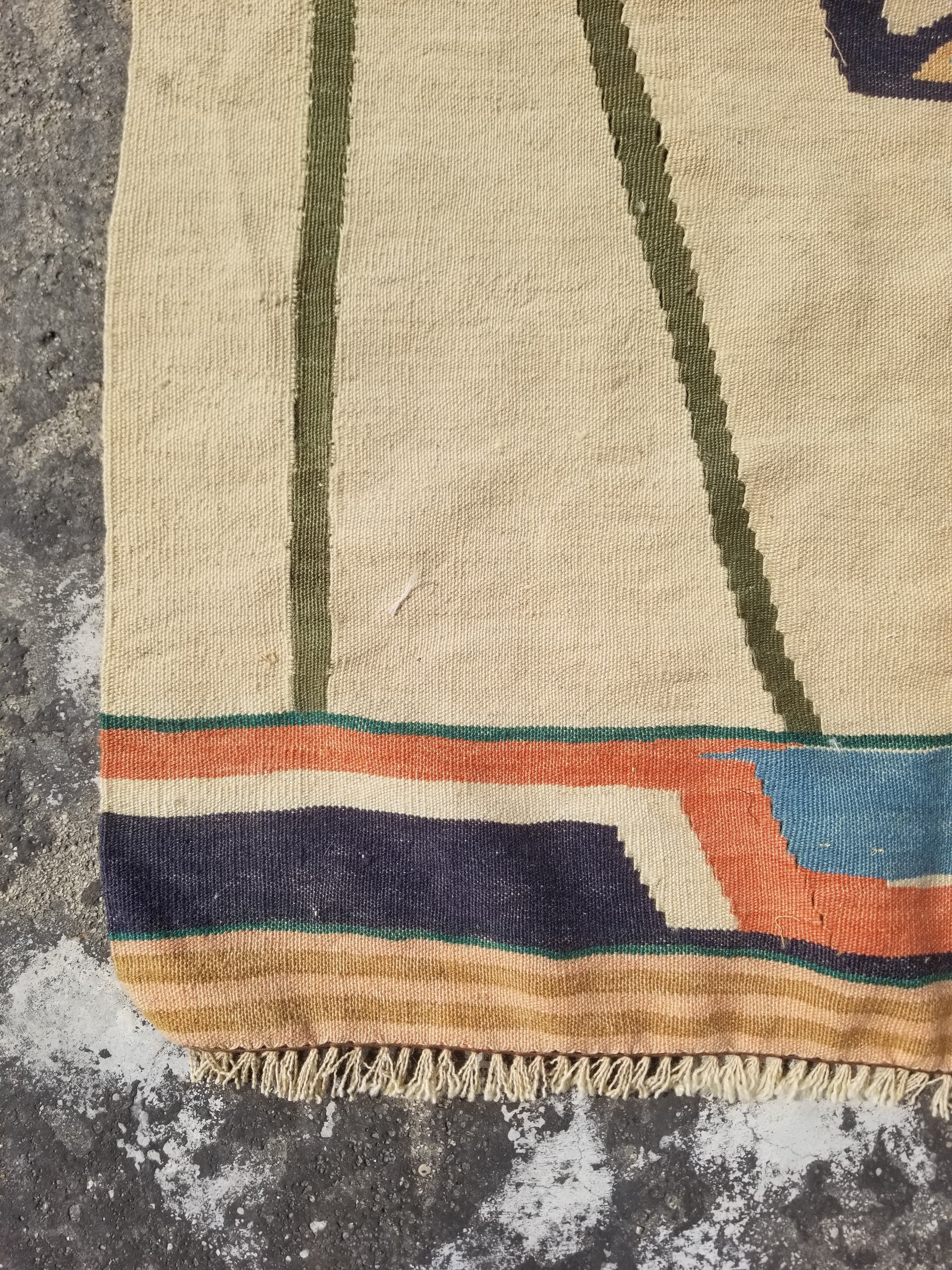Vintage Traditional Handmade Scandinavian-style Folk Art Wool Multicolor Kilim Rug 95x76cm
