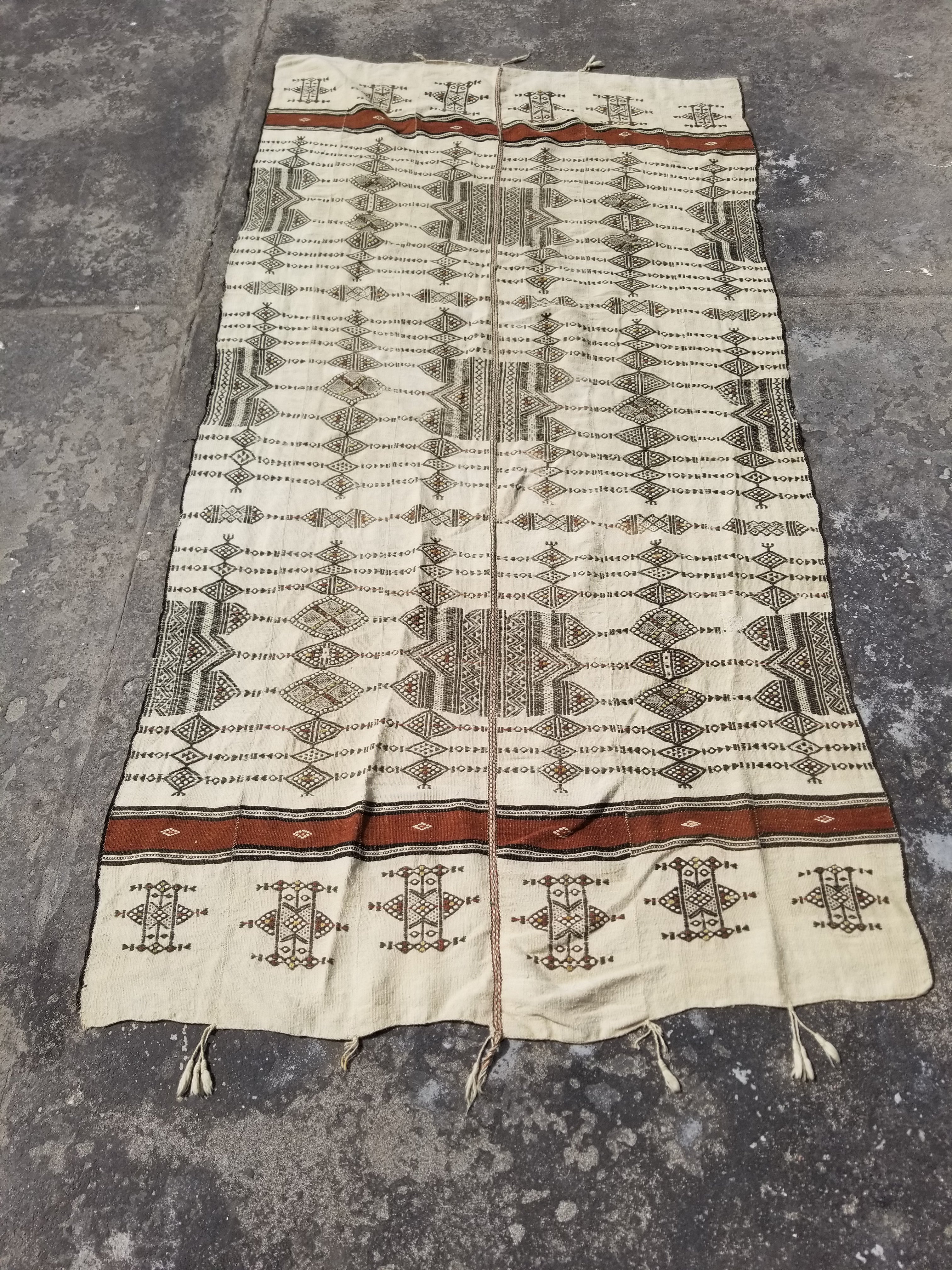 Vintage Traditional Handmade African Fulani Wool Multicolor Kilim Rug 262x129cm