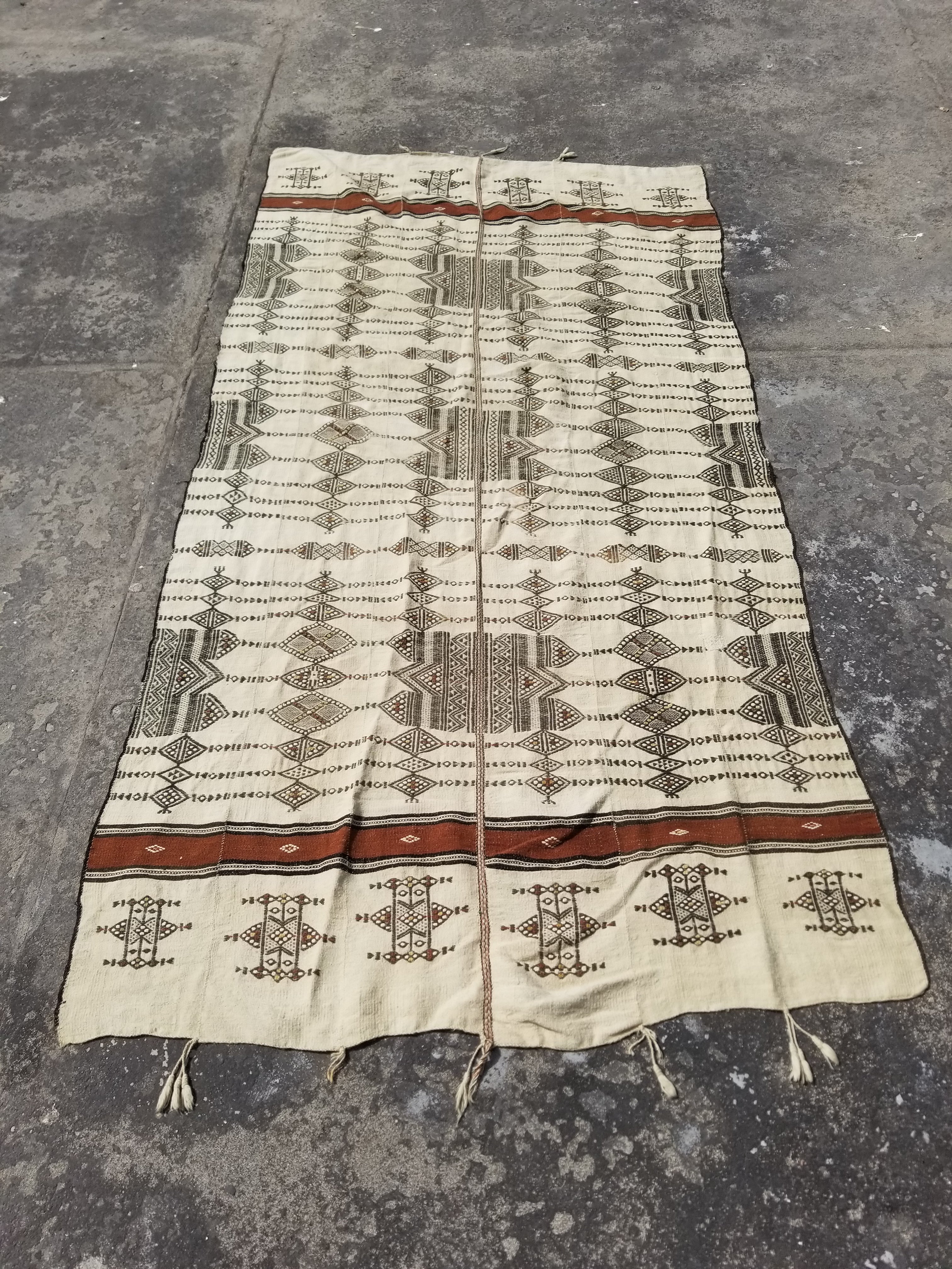 Vintage Traditional Handmade African Fulani Wool Multicolor Kilim Rug 262x129cm