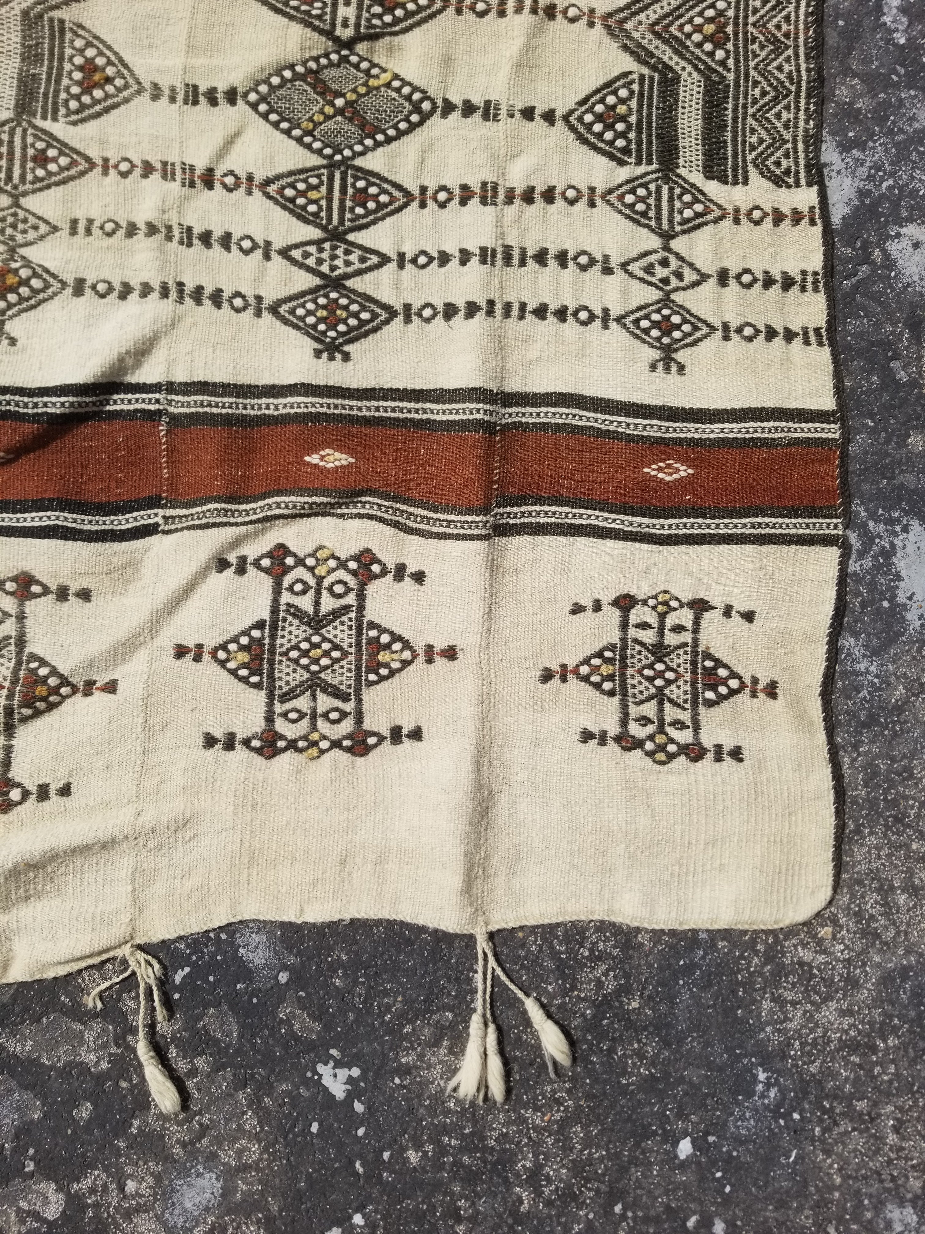 Vintage Traditional Handmade African Fulani Wool Multicolor Kilim Rug 262x129cm