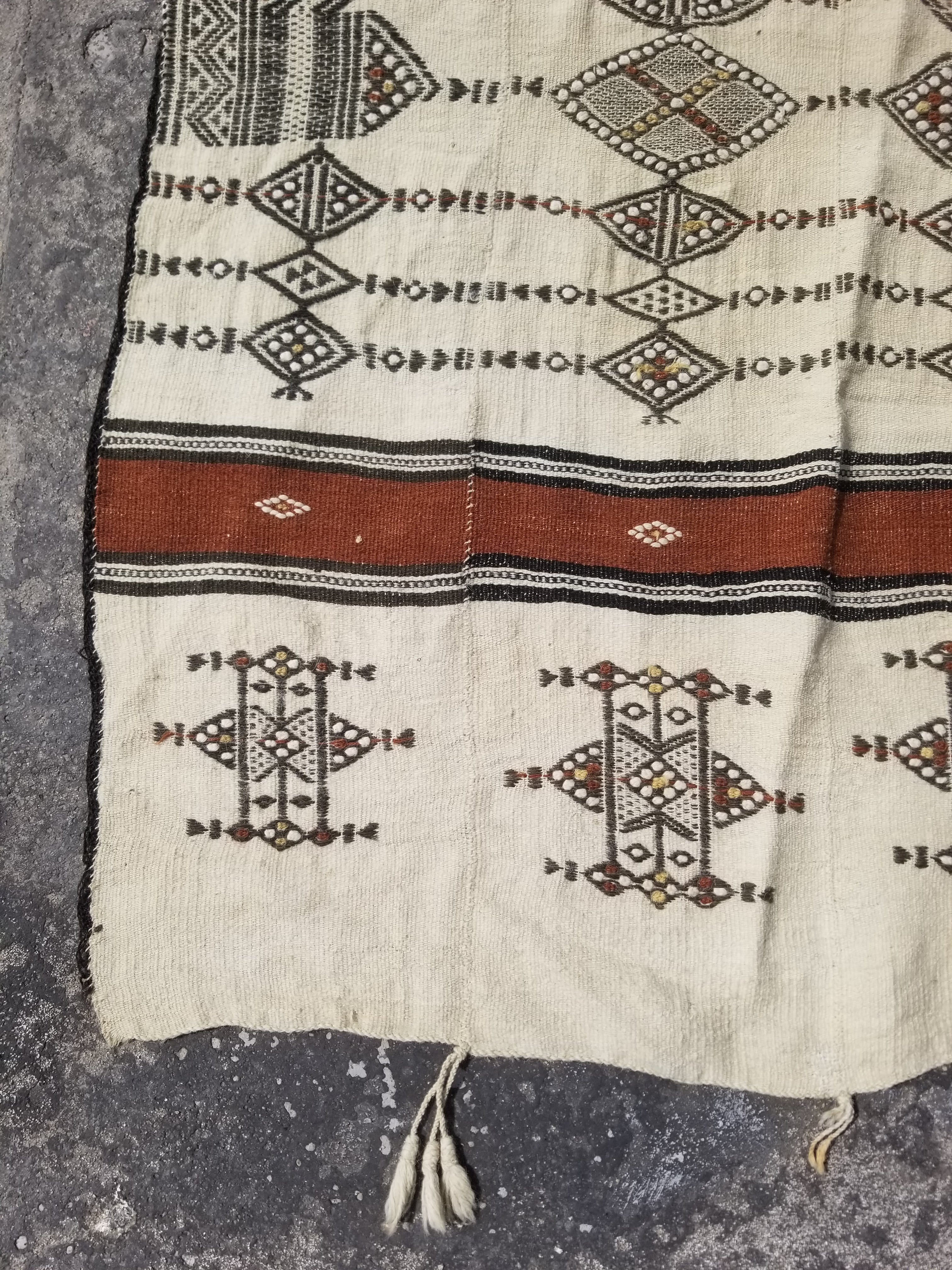 Vintage Traditional Handmade African Fulani Wool Multicolor Kilim Rug 262x129cm