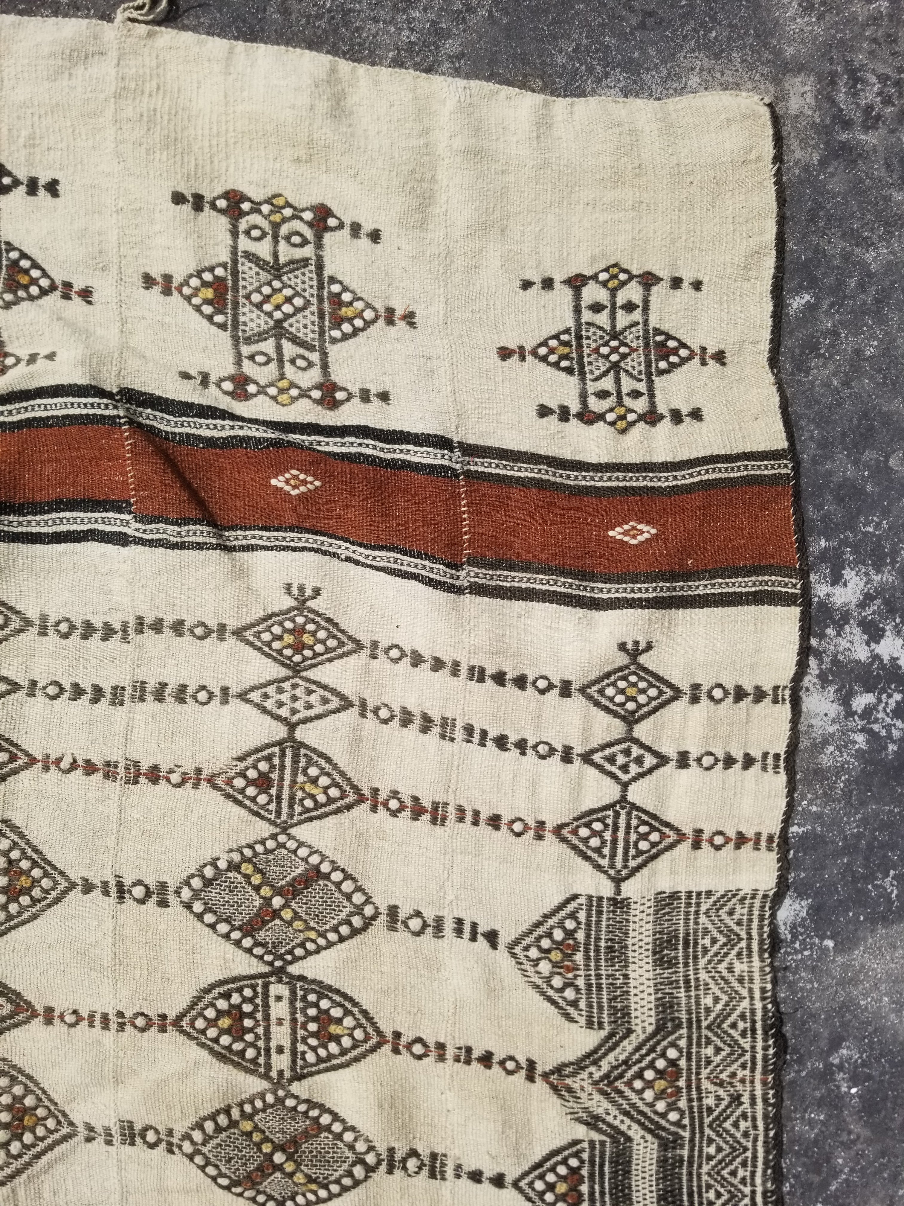 Vintage Traditional Handmade African Fulani Wool Multicolor Kilim Rug 262x129cm