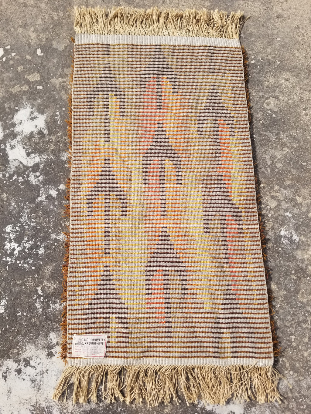 Vintage Traditional Handwoven Scandinavian Wool Shaggy Rya Rug 106x58cm