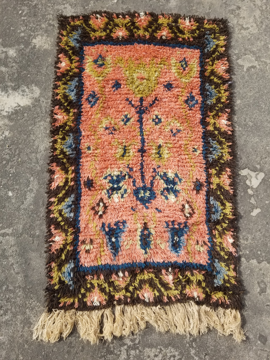 Antique Traditional Handwoven Turkish Tulu Wool Shaggy Rug 101x58cm