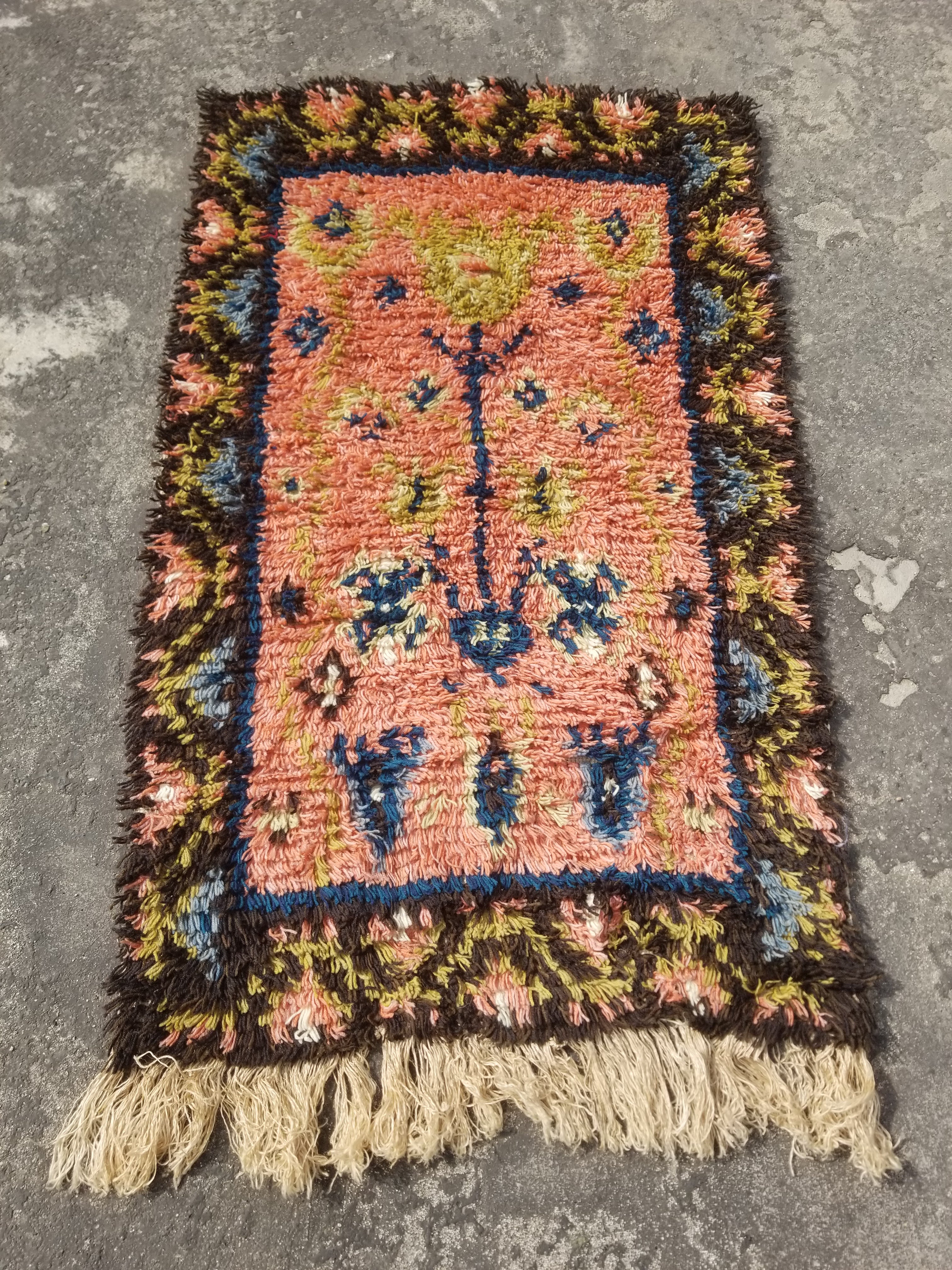 Antique Traditional Handwoven Turkish Tulu Wool Shaggy Rug 101x58cm