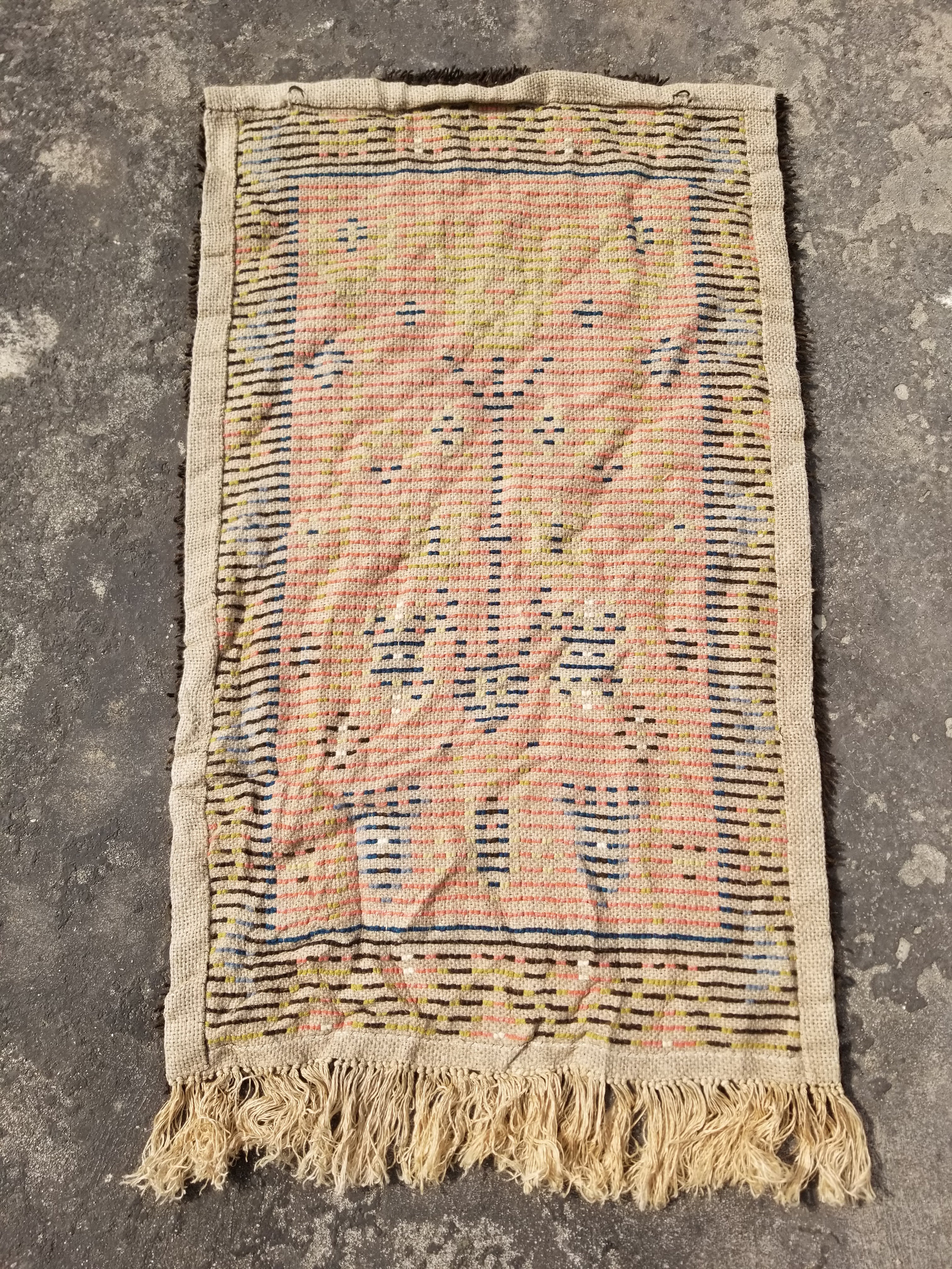 Antique Traditional Handwoven Turkish Tulu Wool Shaggy Rug 101x58cm