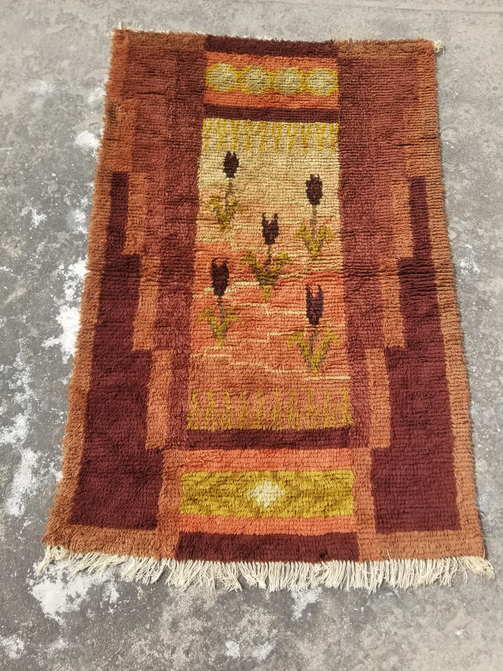 Vintage Traditional Handwoven Scandinavian Wool Shaggy Rya Rug 156x100cm