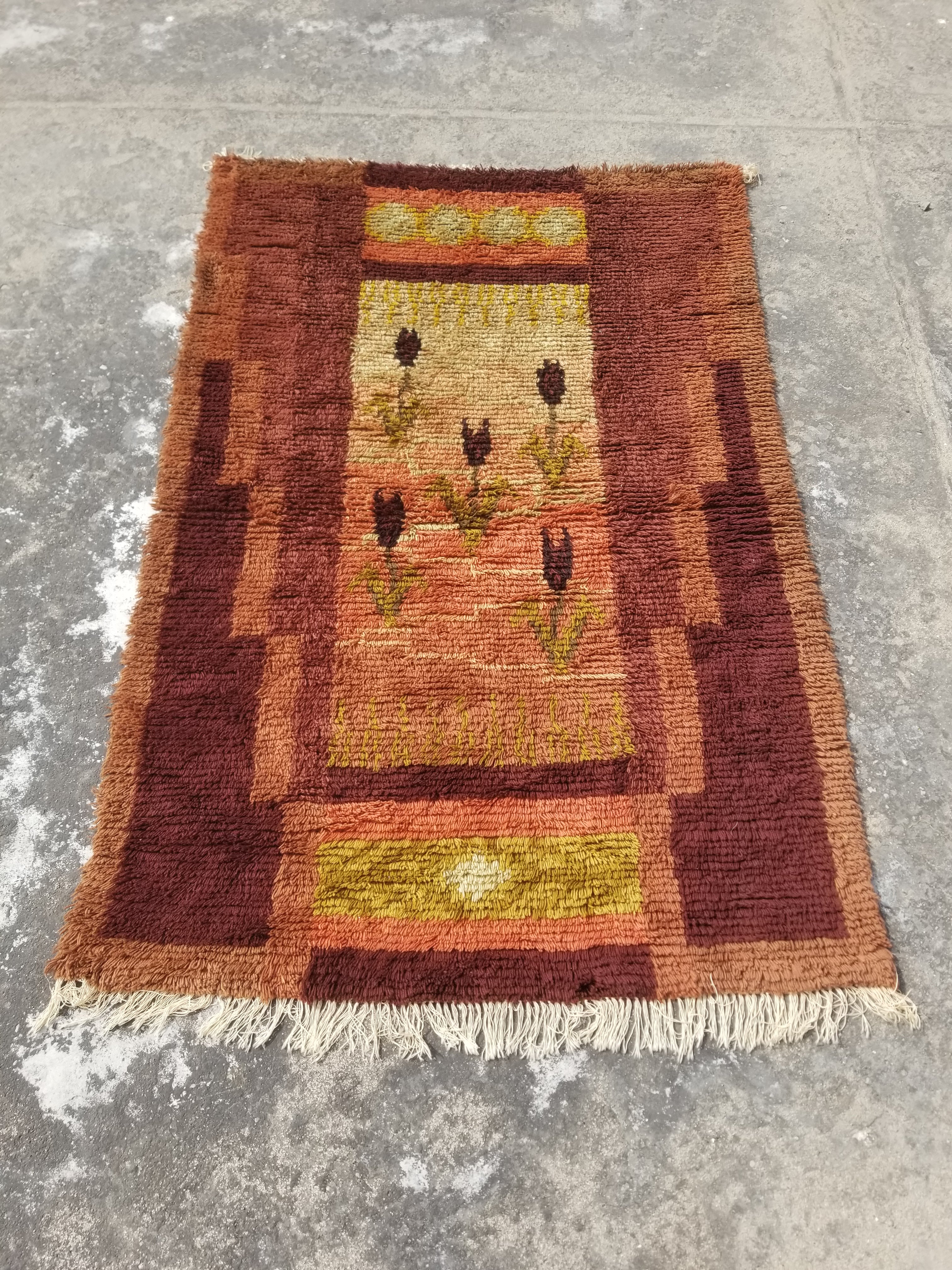 Vintage Traditional Handwoven Scandinavian Wool Shaggy Rya Rug 156x100cm