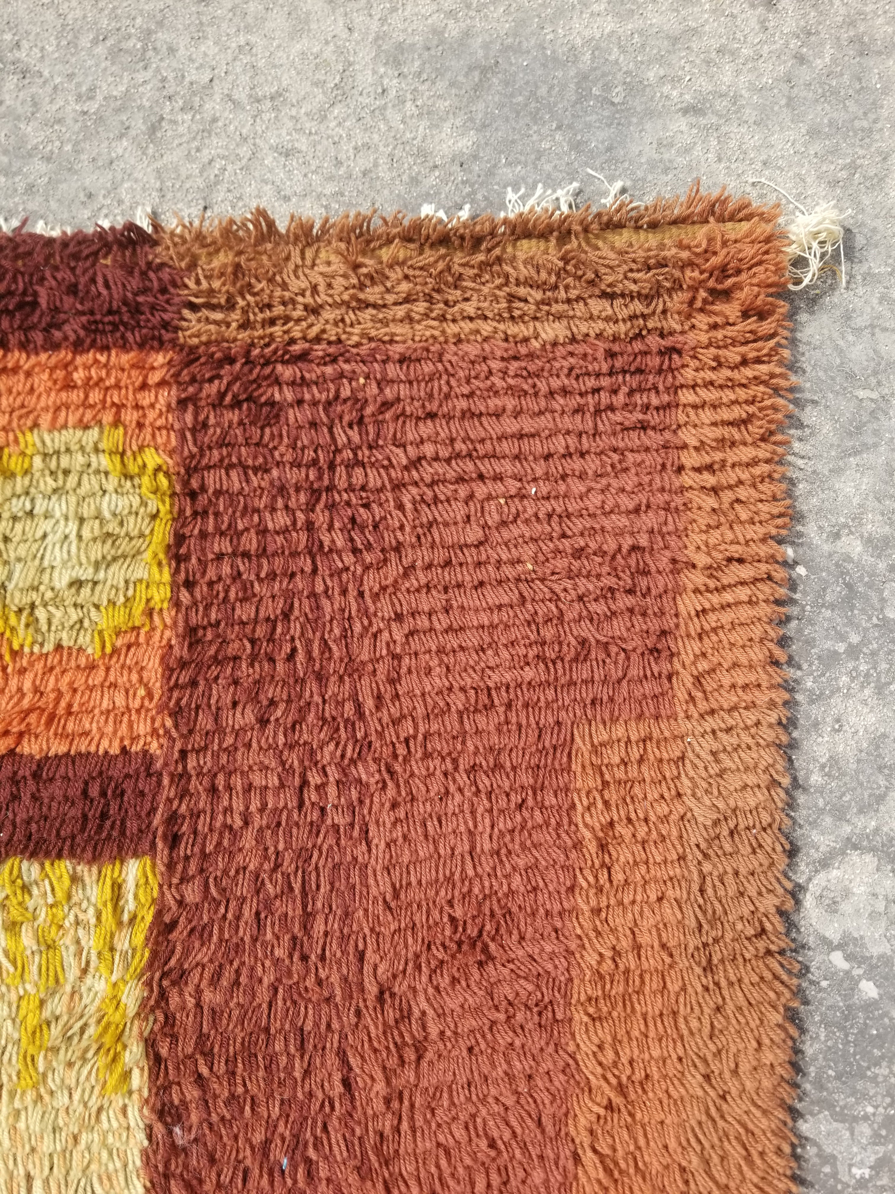 Vintage Traditional Handwoven Scandinavian Wool Shaggy Rya Rug 156x100cm