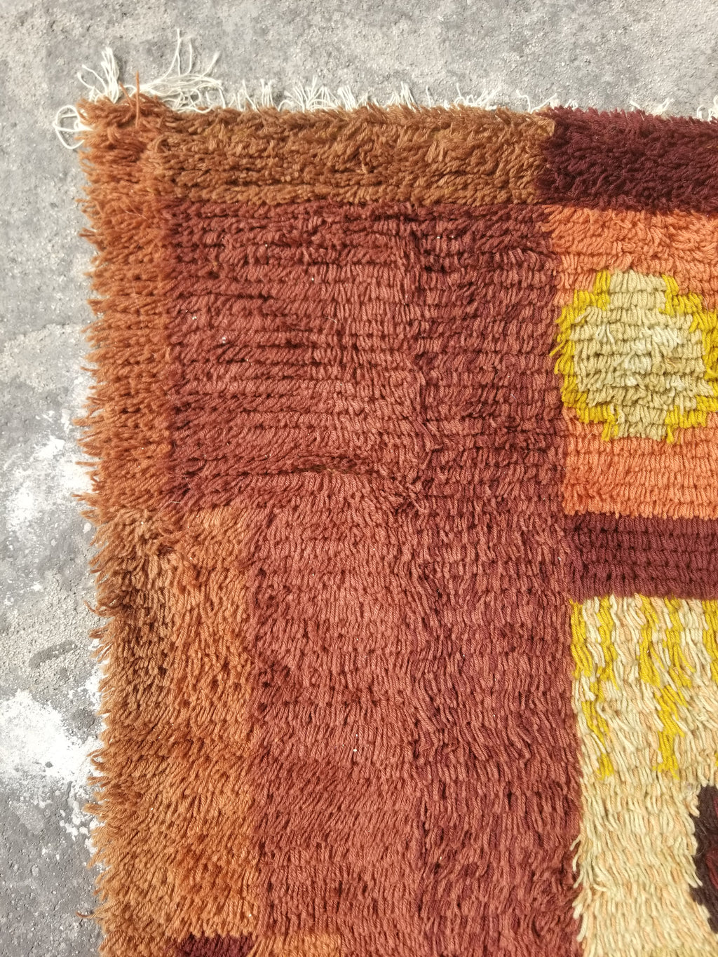 Vintage Traditional Handwoven Scandinavian Wool Shaggy Rya Rug 156x100cm