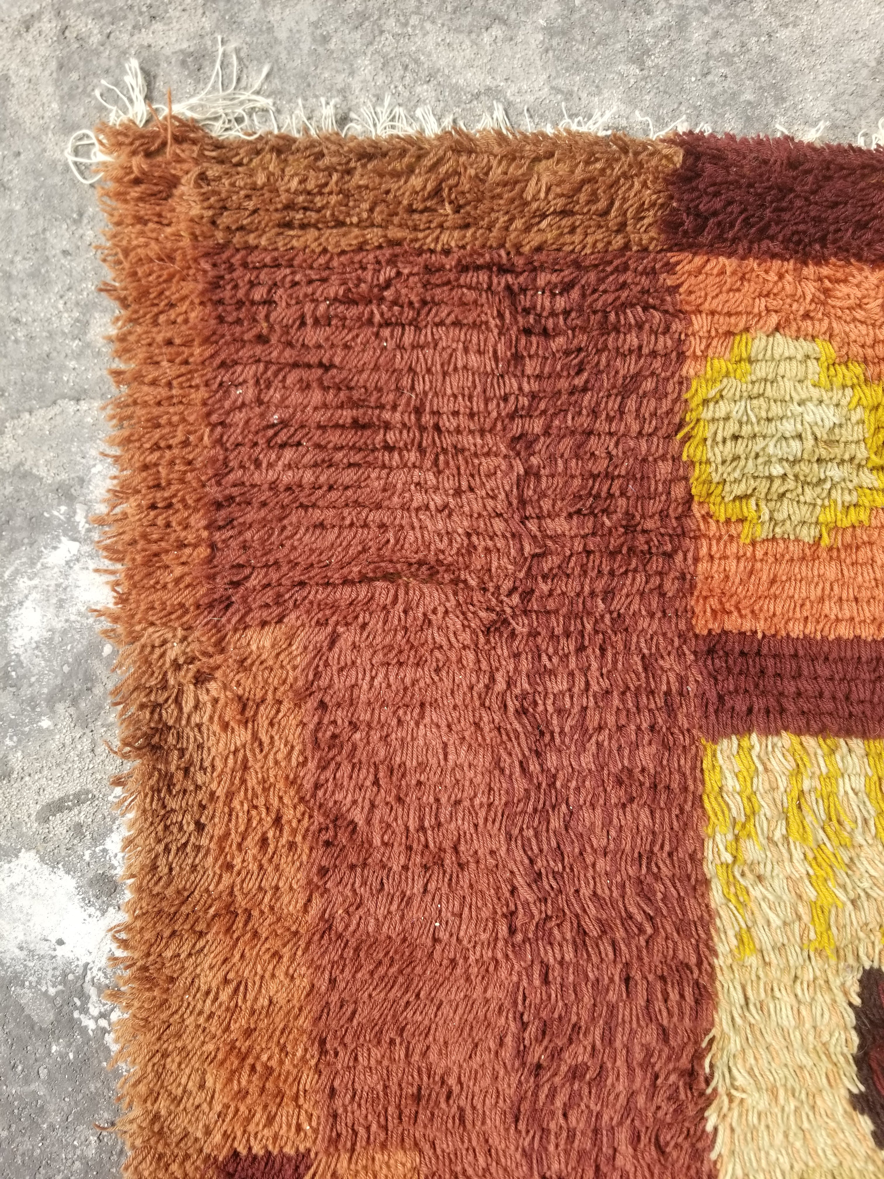 Vintage Traditional Handwoven Scandinavian Wool Shaggy Rya Rug 156x100cm