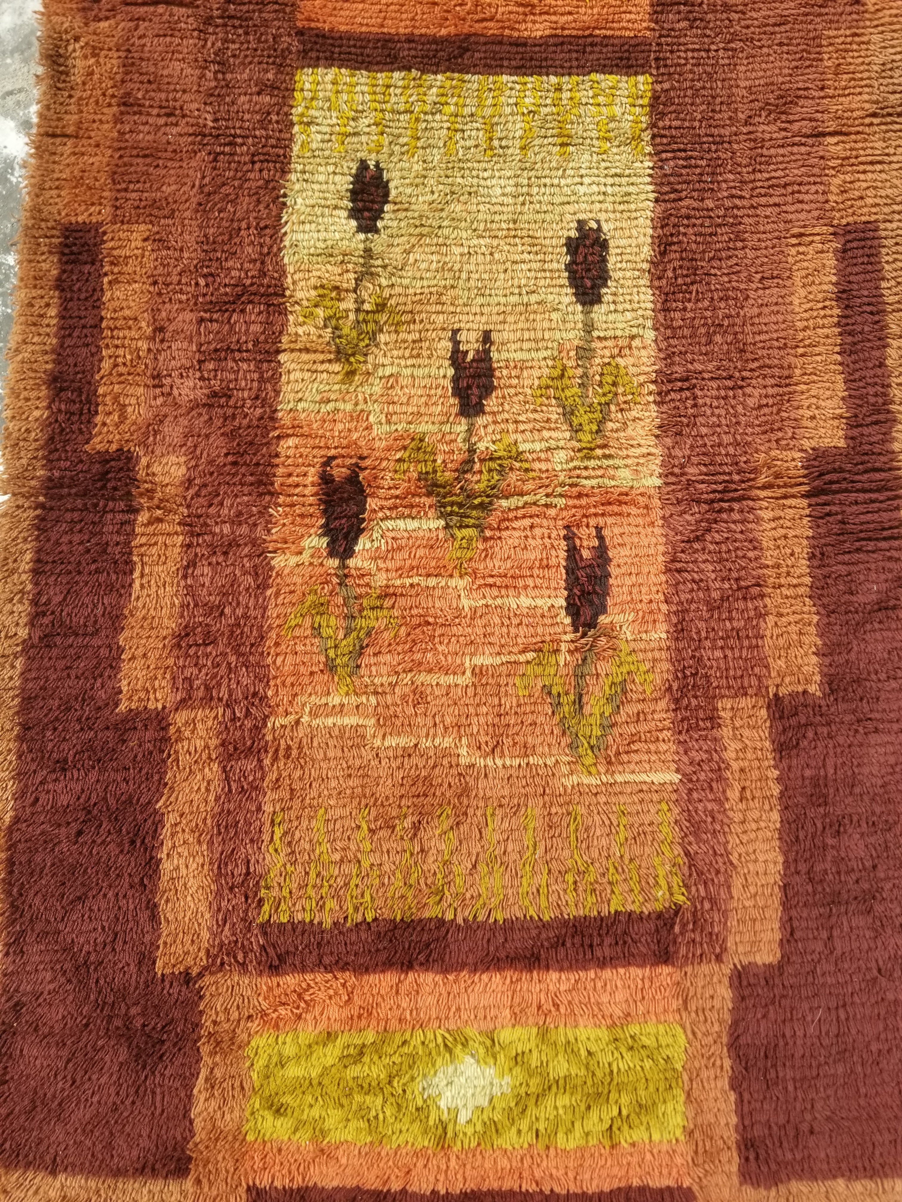 Vintage Traditional Handwoven Scandinavian Wool Shaggy Rya Rug 156x100cm