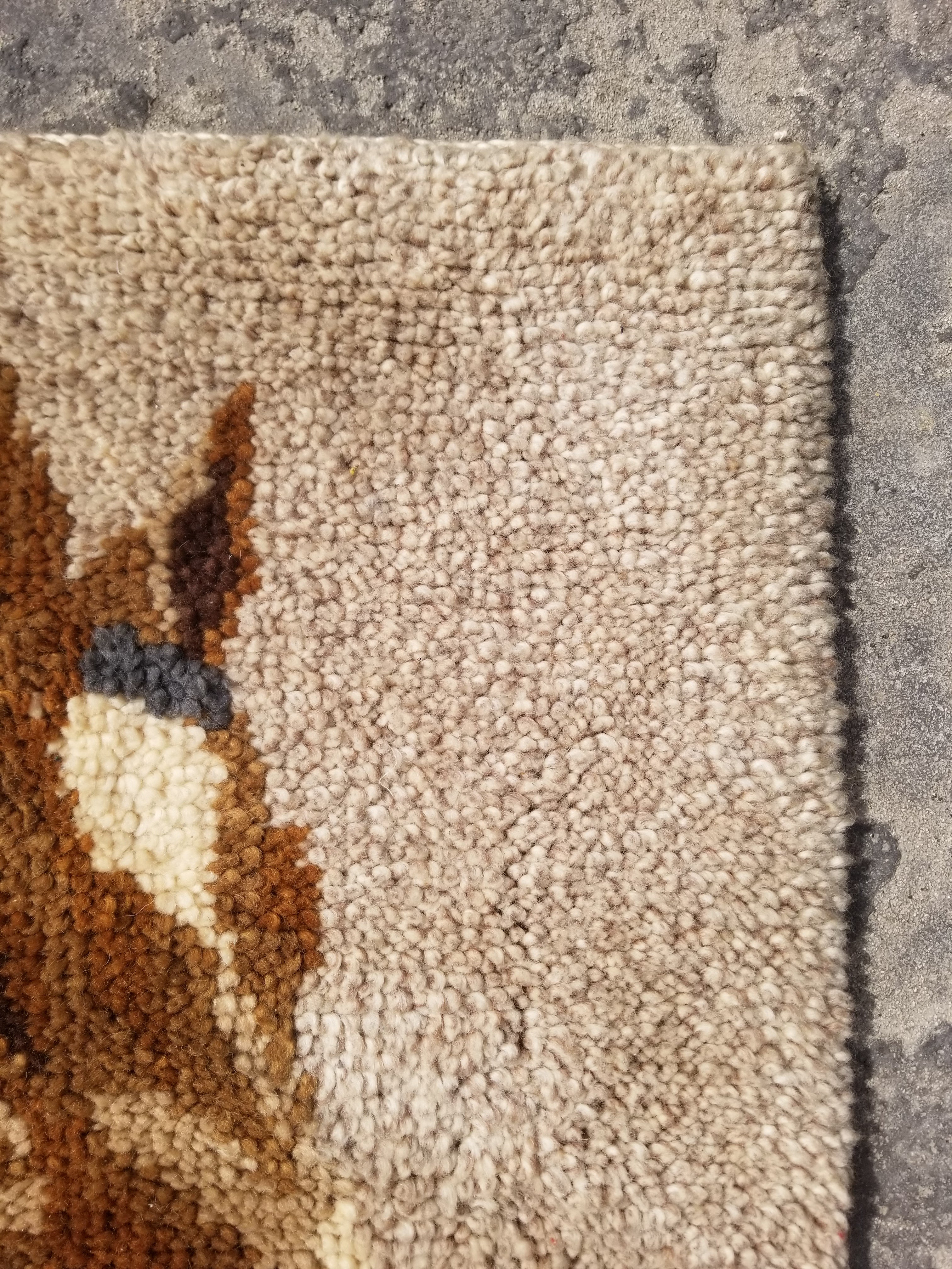 Vintage 1970s Handmade Latch Hook Horse Head Design Wool Wall Hanging Rug 95x69c