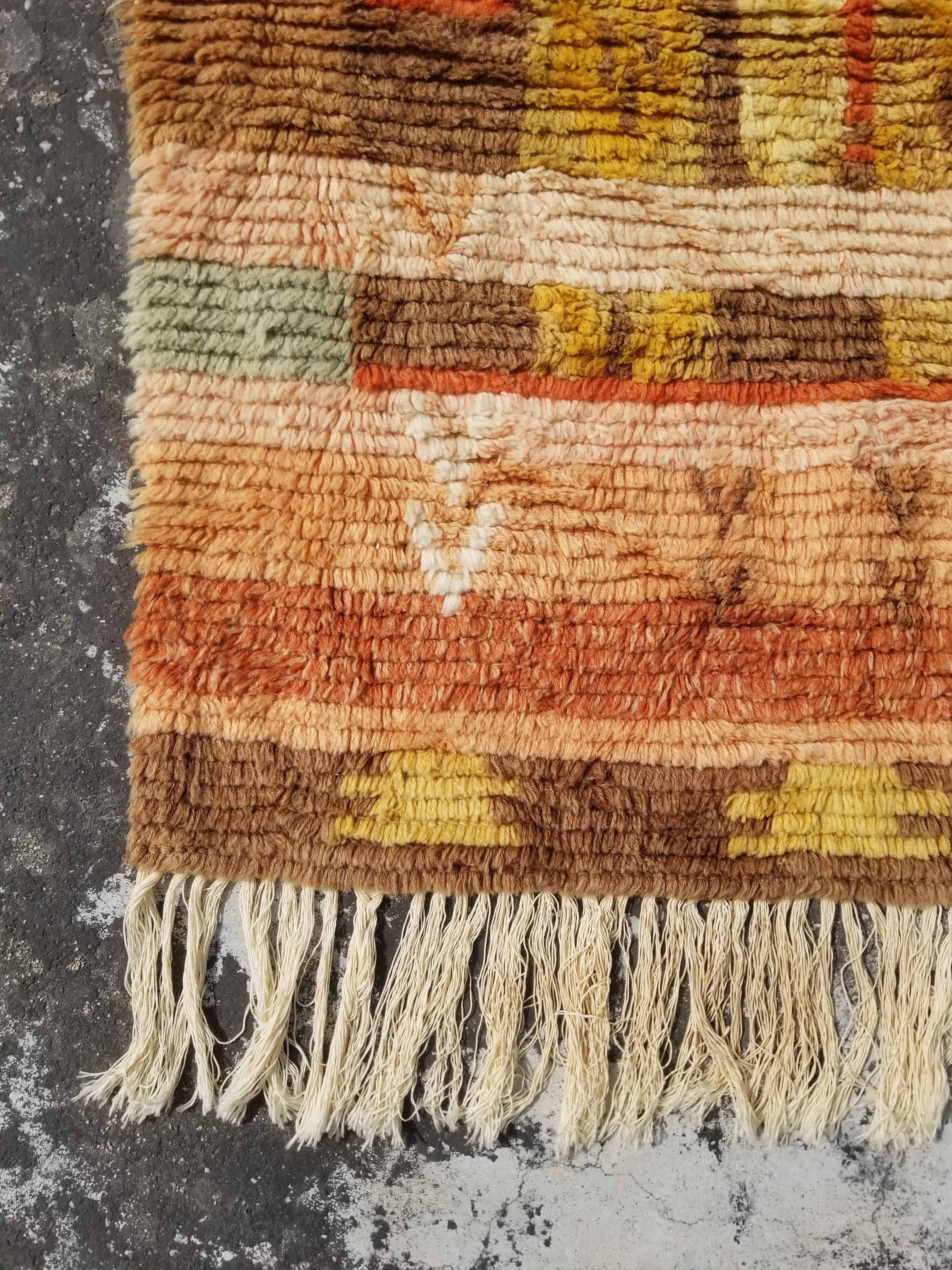 Vintage Traditional Handmade Swedish Wool Rya Shag Rug 107x75cm