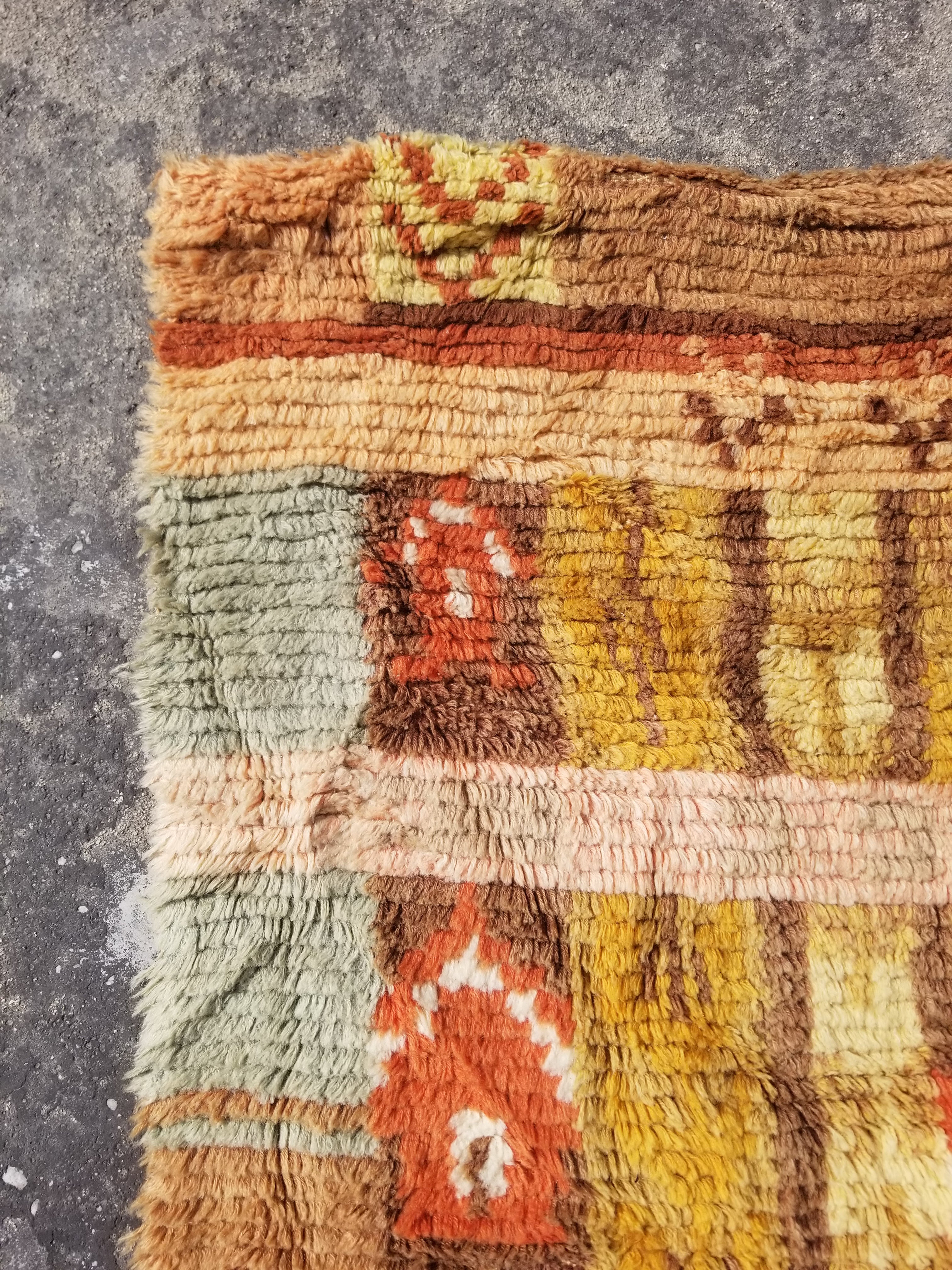 Vintage Traditional Handmade Swedish Wool Rya Shag Rug 107x75cm