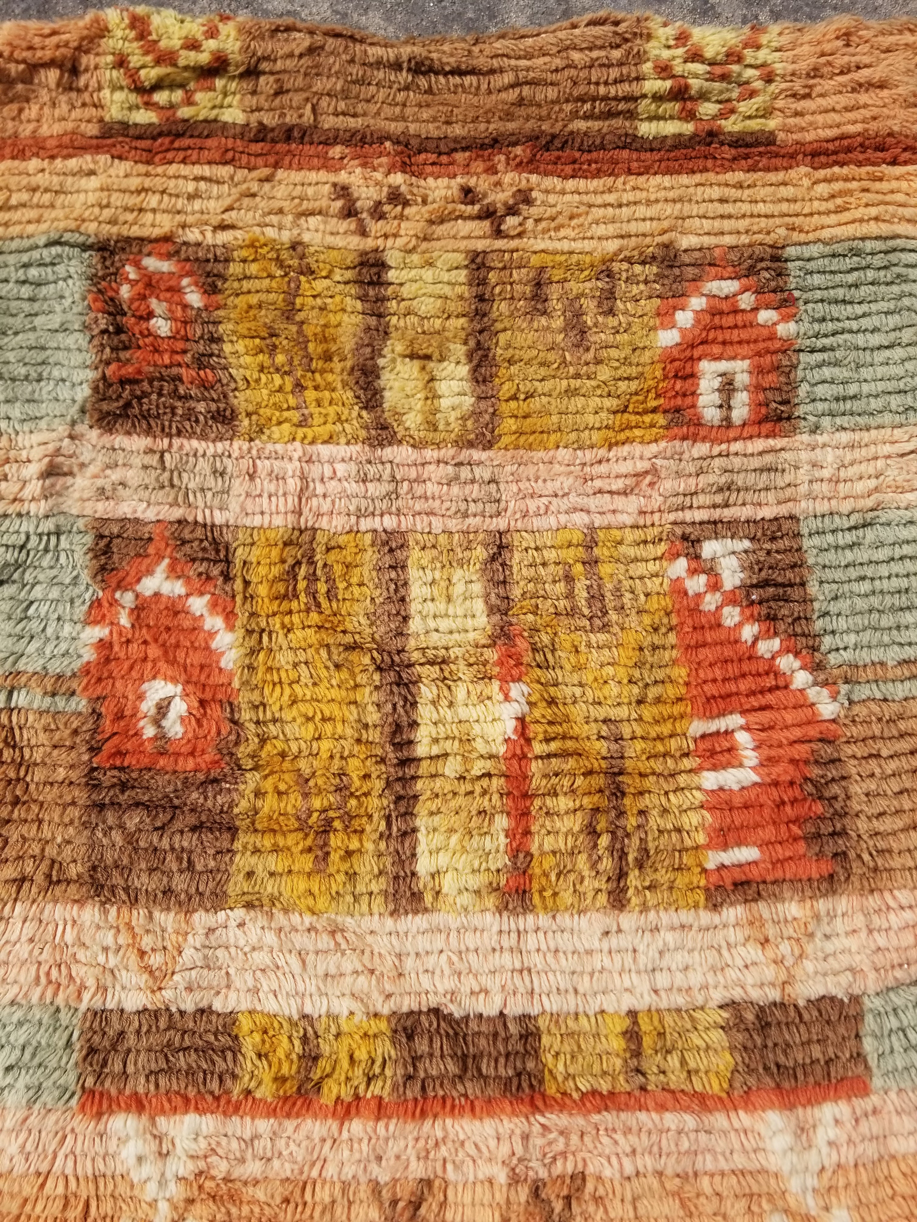 Vintage Traditional Handmade Swedish Wool Rya Shag Rug 107x75cm