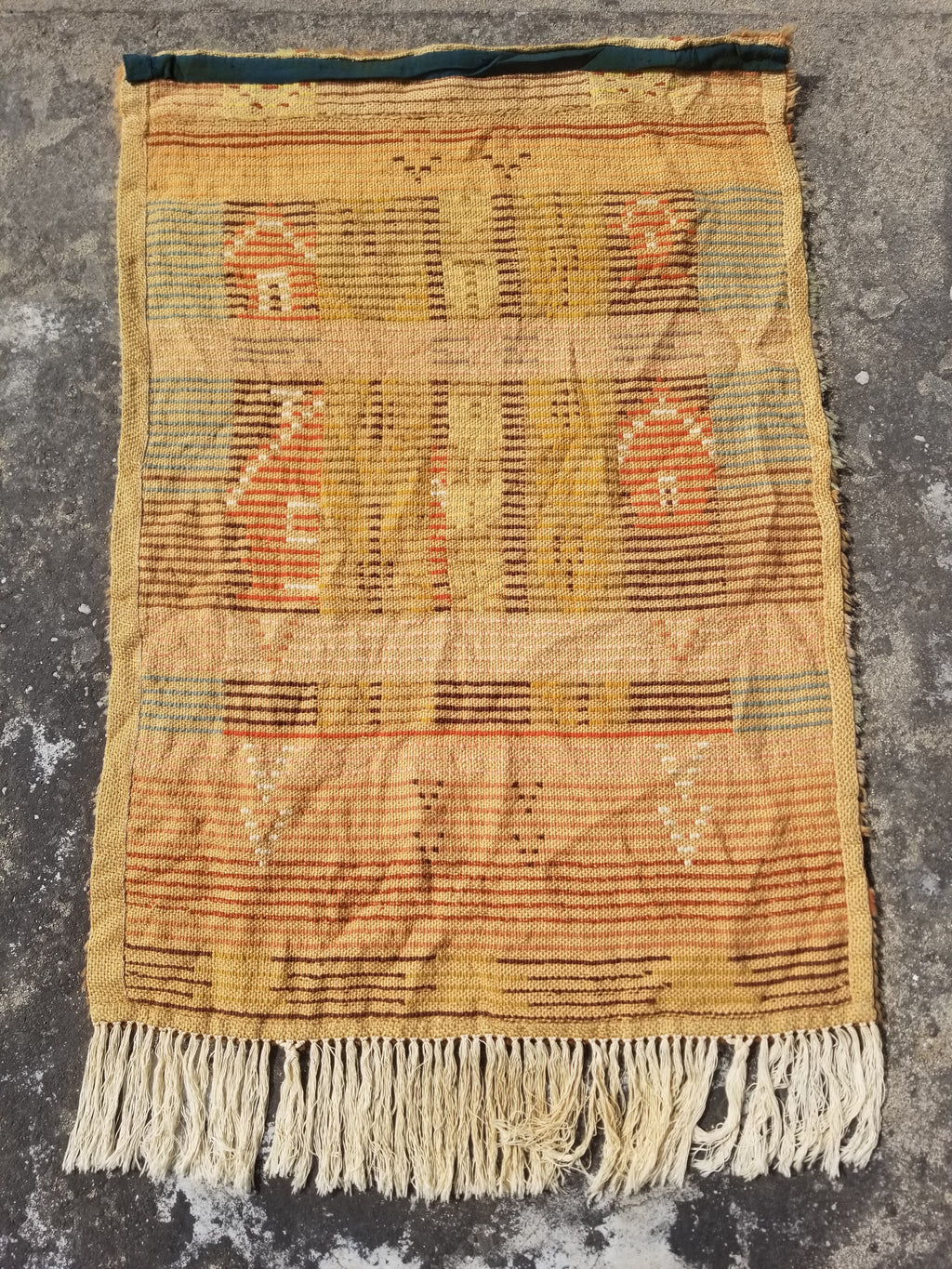 Vintage Traditional Handmade Swedish Wool Rya Shag Rug 107x75cm