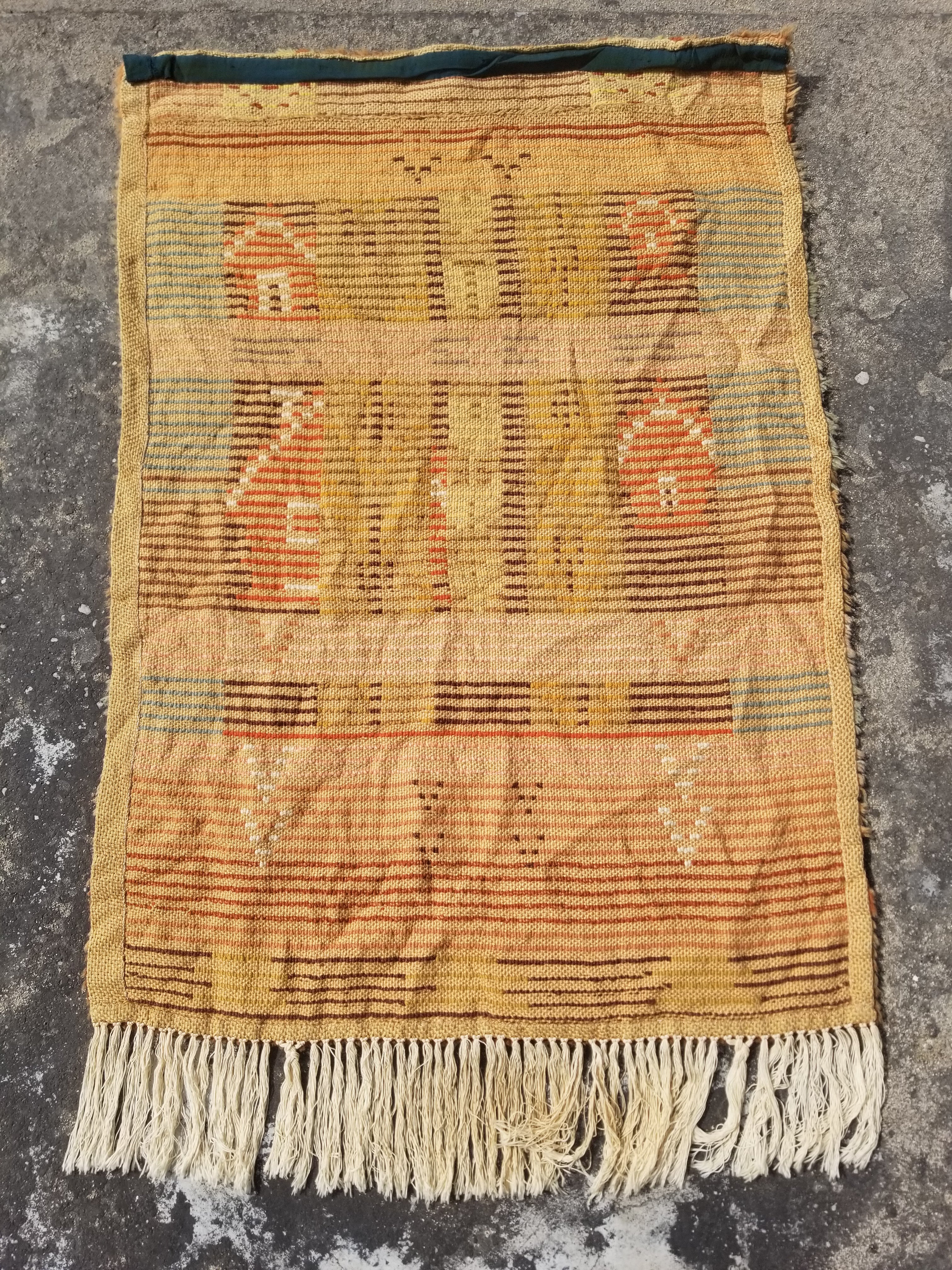 Vintage Traditional Handmade Swedish Wool Rya Shag Rug 107x75cm