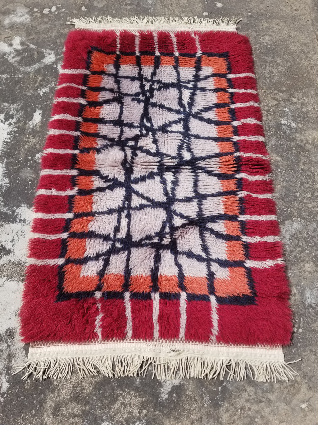 Vintage Traditional Handwoven Scandinavian Wool Shag Rya Rug 131x77cm