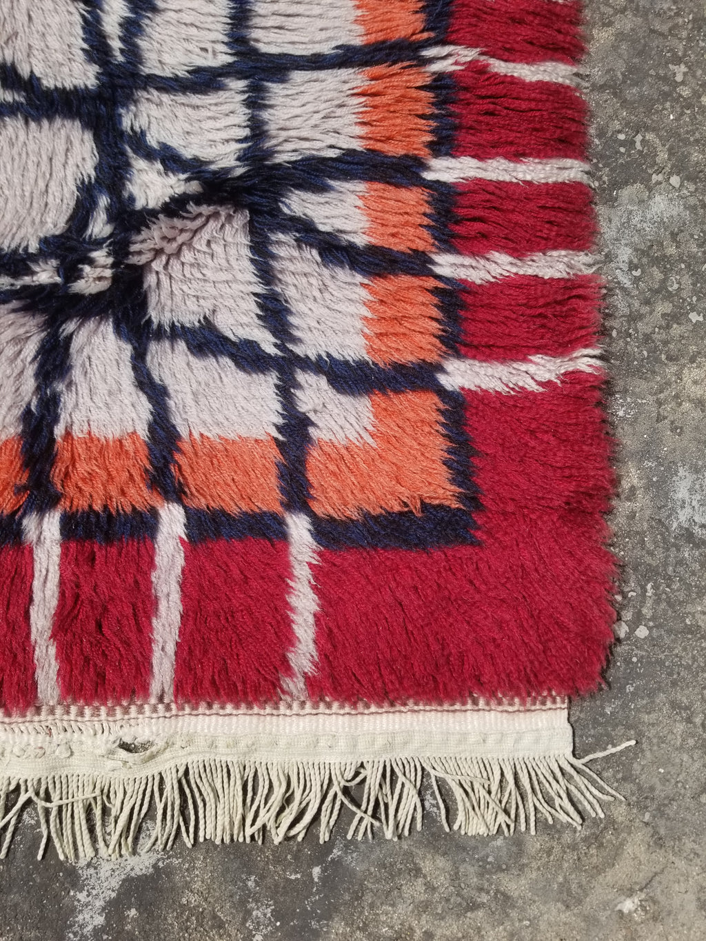 Vintage Traditional Handwoven Scandinavian Wool Shag Rya Rug 131x77cm