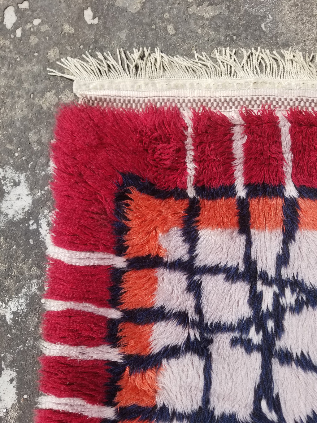 Vintage Traditional Handwoven Scandinavian Wool Shag Rya Rug 131x77cm