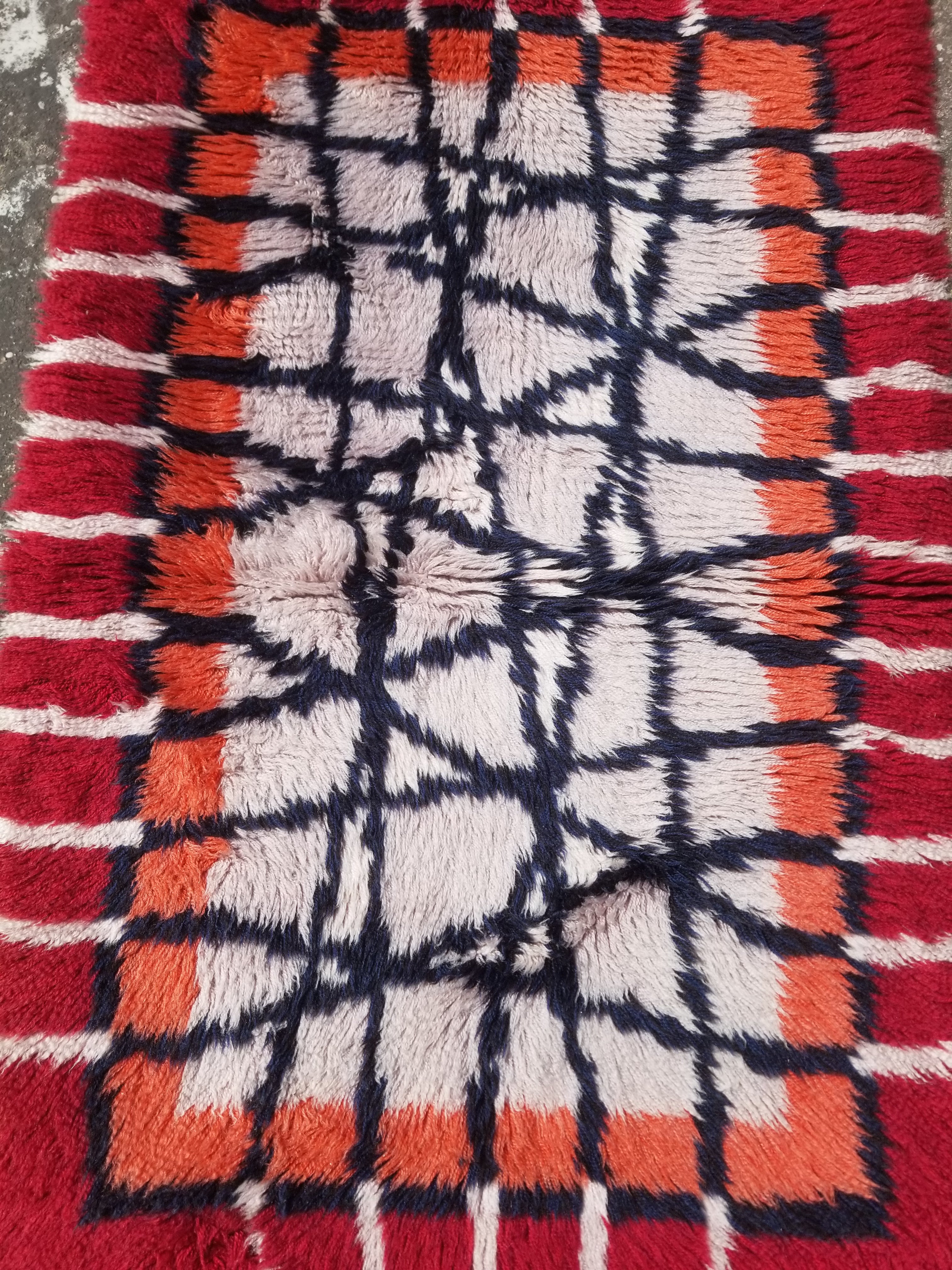 Vintage Traditional Handwoven Scandinavian Wool Shag Rya Rug 131x77cm