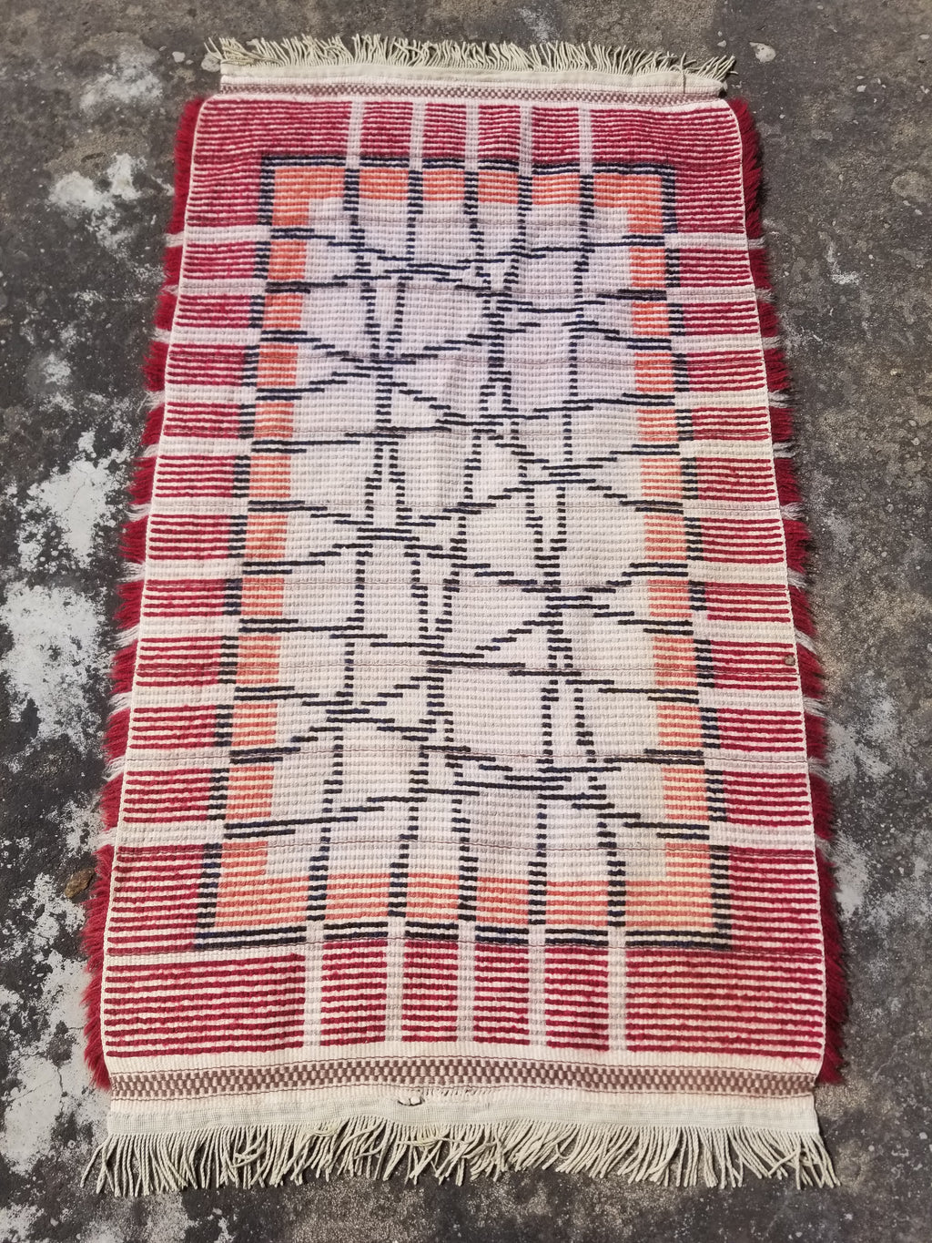 Vintage Traditional Handwoven Scandinavian Wool Shag Rya Rug 131x77cm