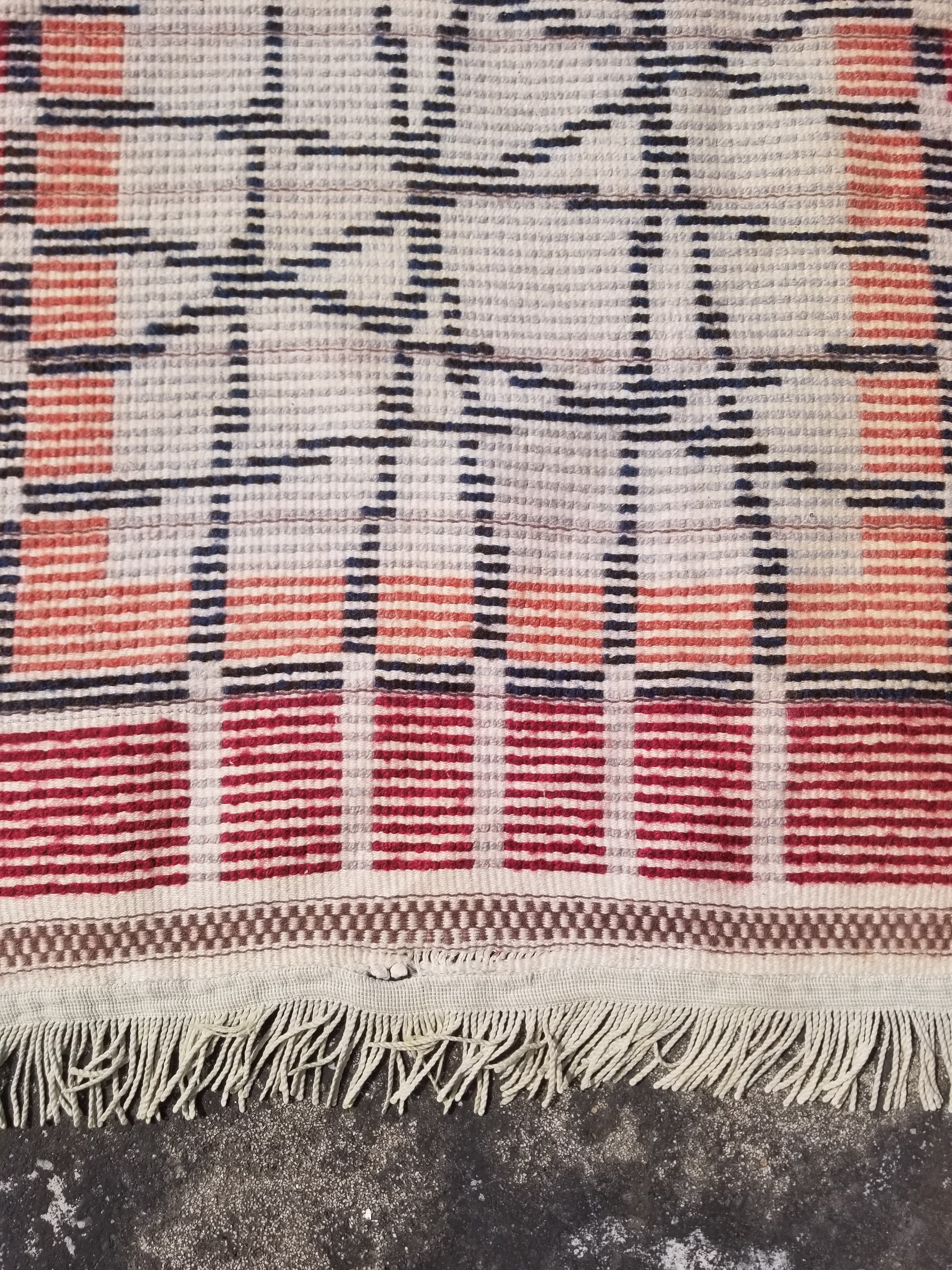Vintage Traditional Handwoven Scandinavian Wool Shag Rya Rug 131x77cm