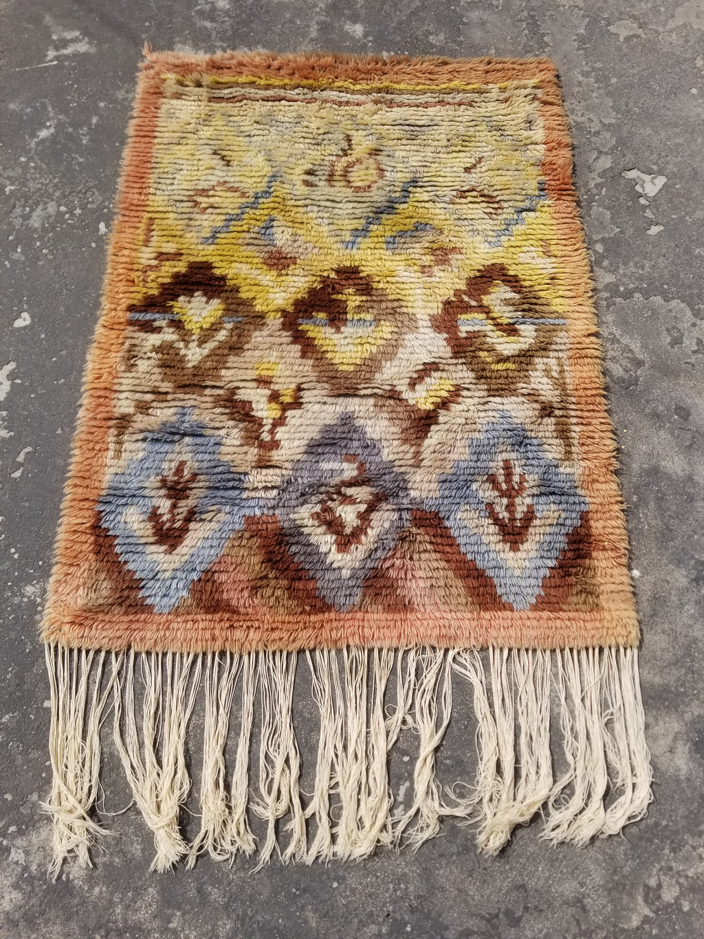 Vintage Traditional Handwoven Scandinavian Wool Rya Shag Rug 116x82cm