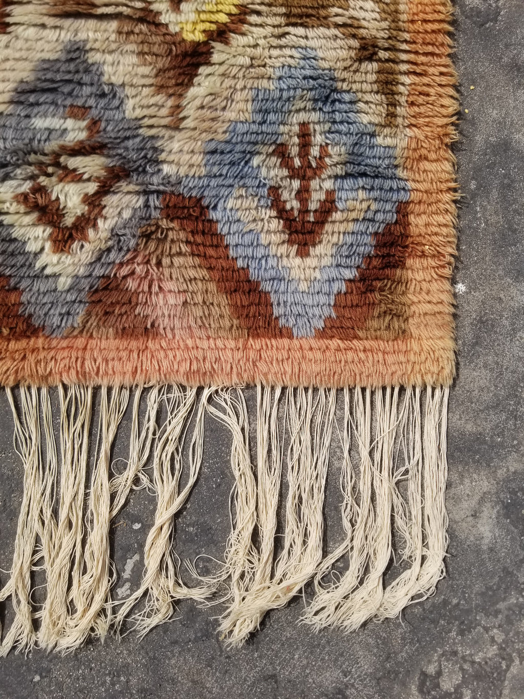 Vintage Traditional Handwoven Scandinavian Wool Rya Shag Rug 116x82cm