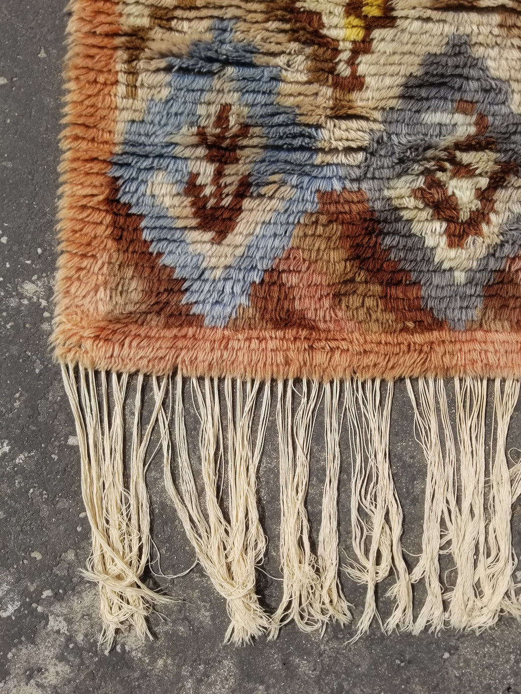 Vintage Traditional Handwoven Scandinavian Wool Rya Shag Rug 116x82cm