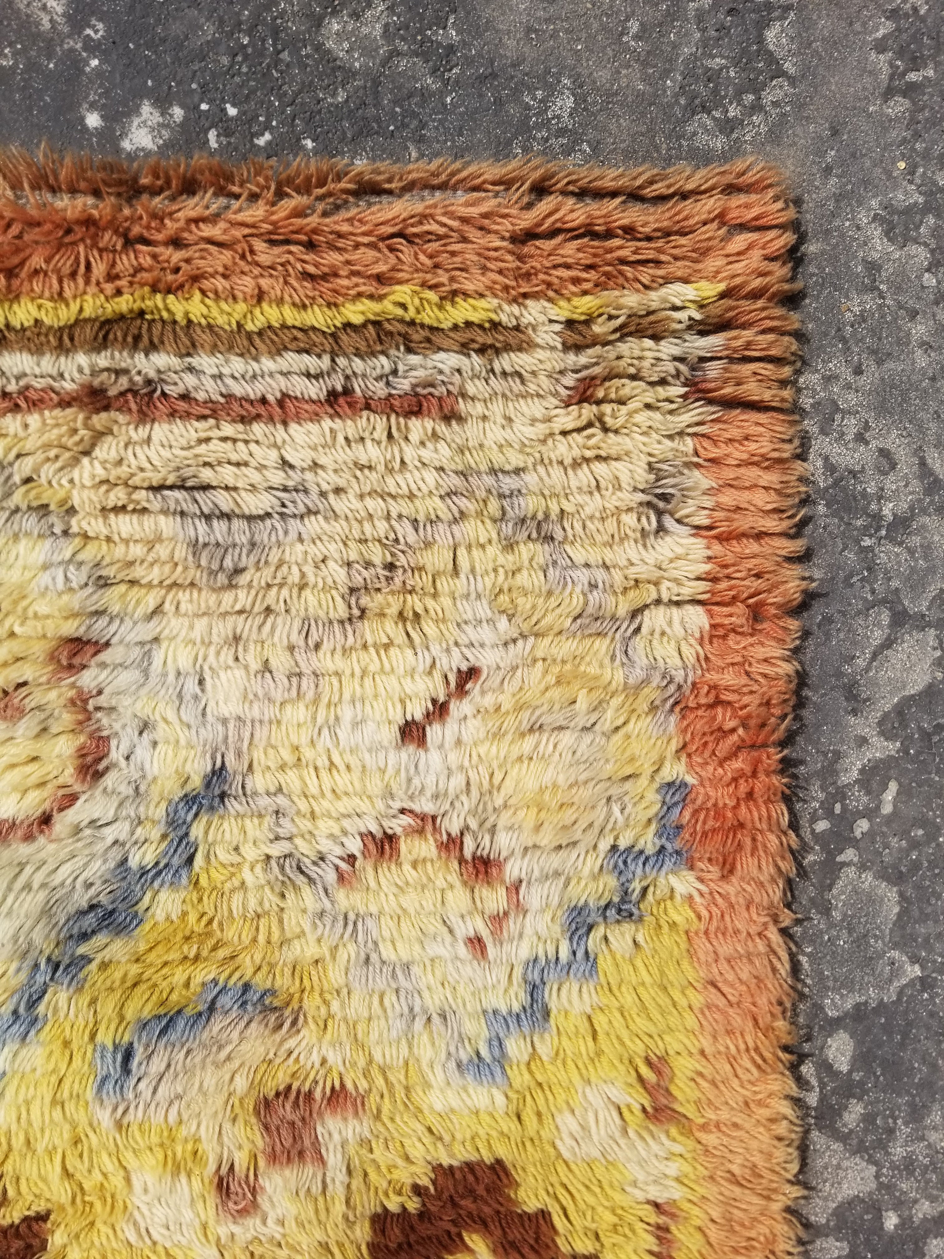 Vintage Traditional Handwoven Scandinavian Wool Rya Shag Rug 116x82cm