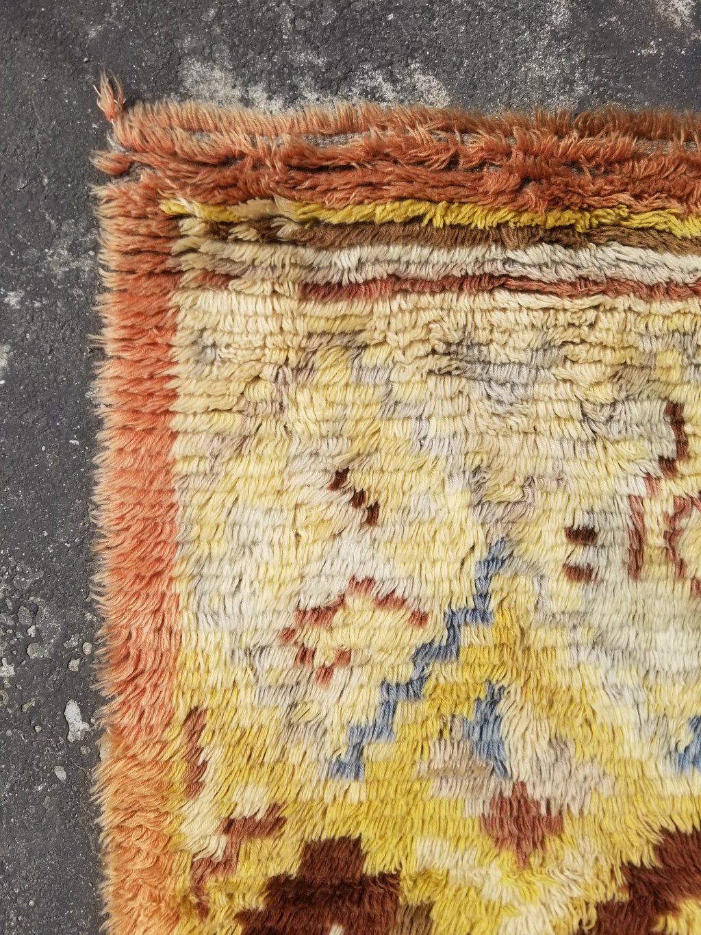 Vintage Traditional Handwoven Scandinavian Wool Rya Shag Rug 116x82cm