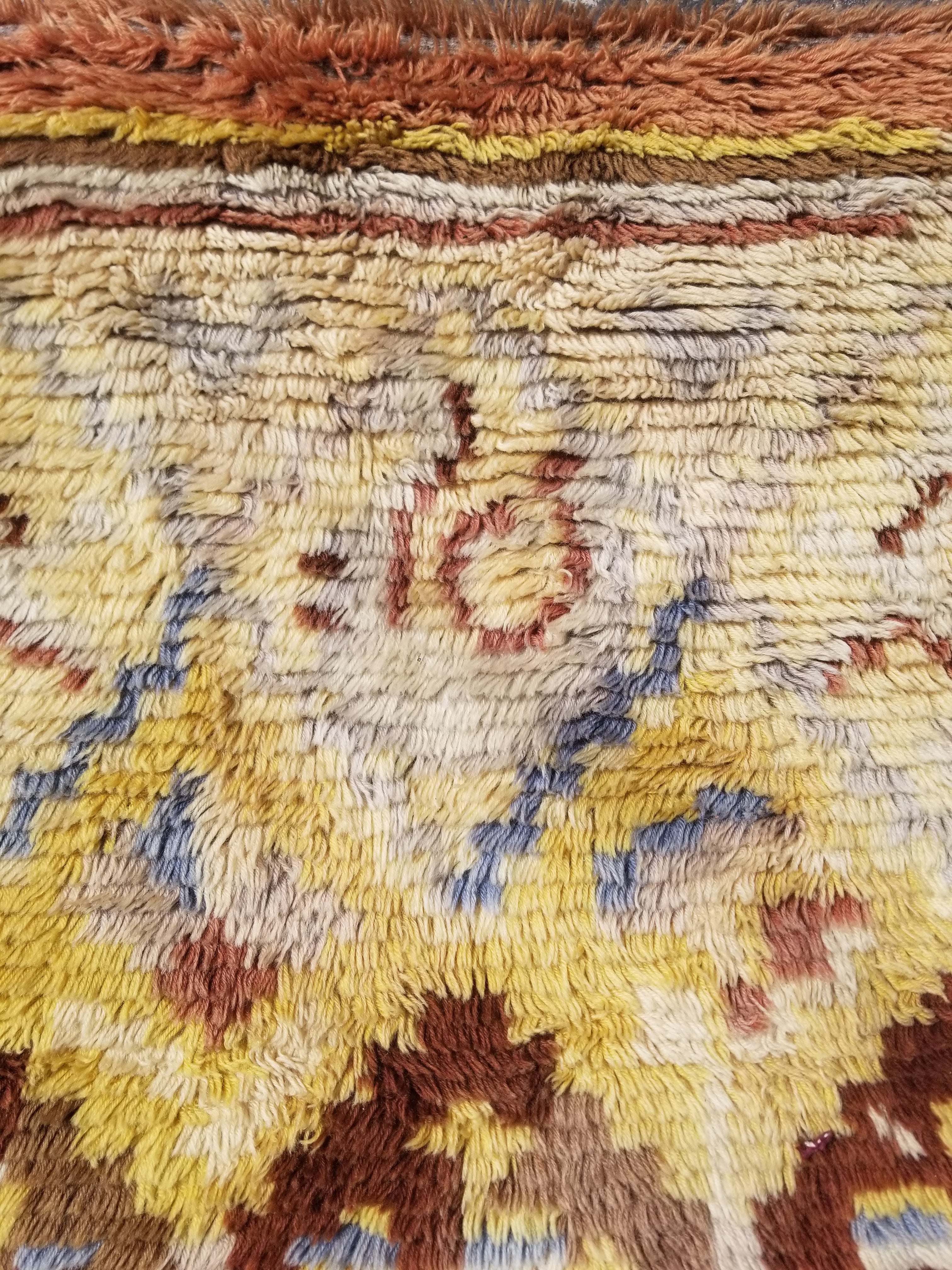 Vintage Traditional Handwoven Scandinavian Wool Rya Shag Rug 116x82cm