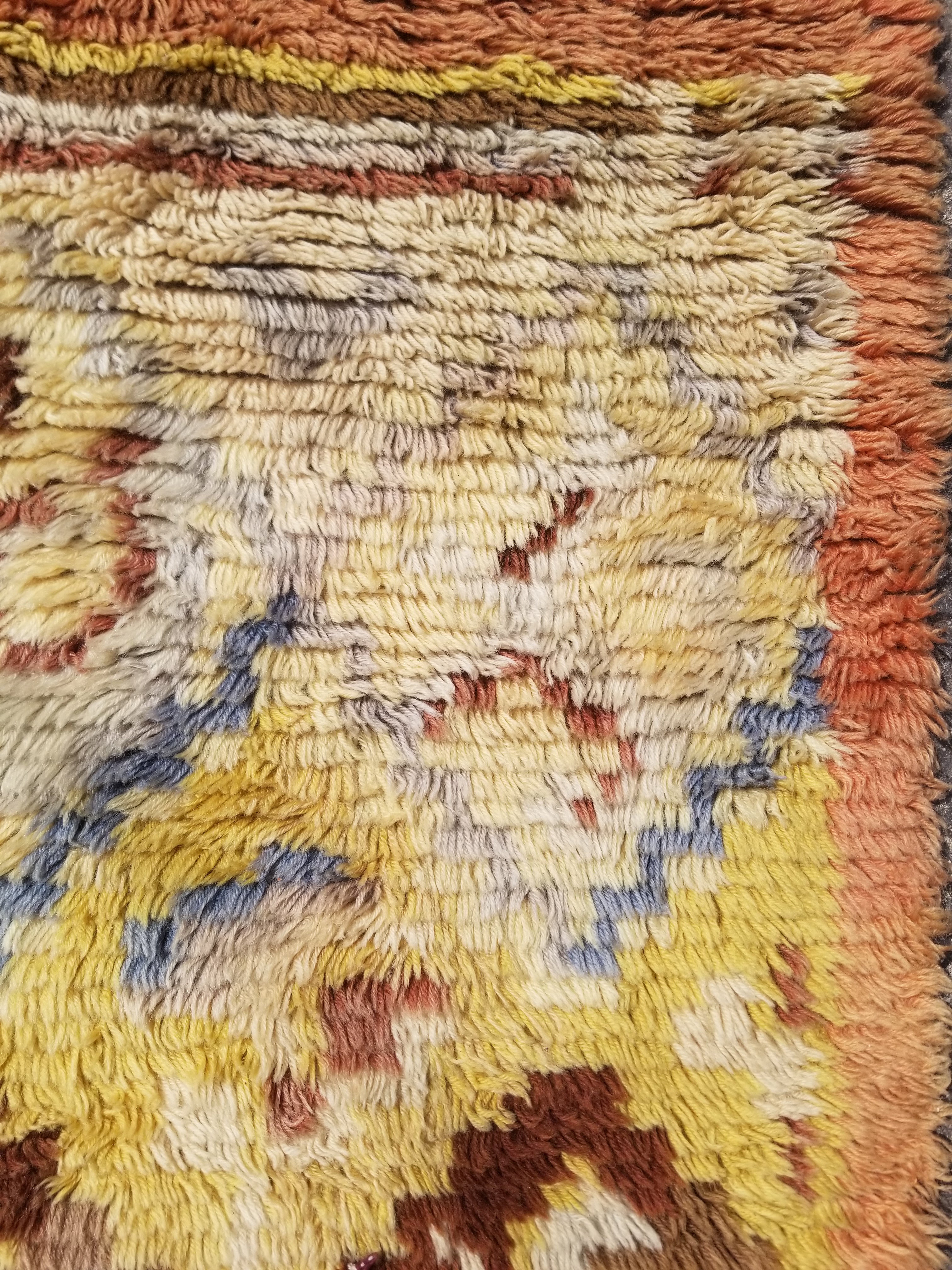 Vintage Traditional Handwoven Scandinavian Wool Rya Shag Rug 116x82cm