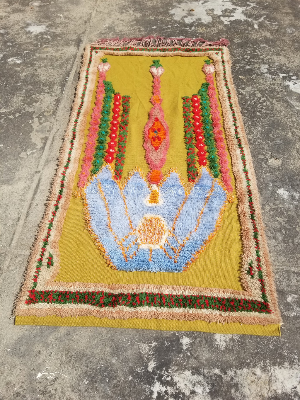 Vintage Traditional Handwoven Moroccan Wool Shaggy Rya Rug 205x110cm