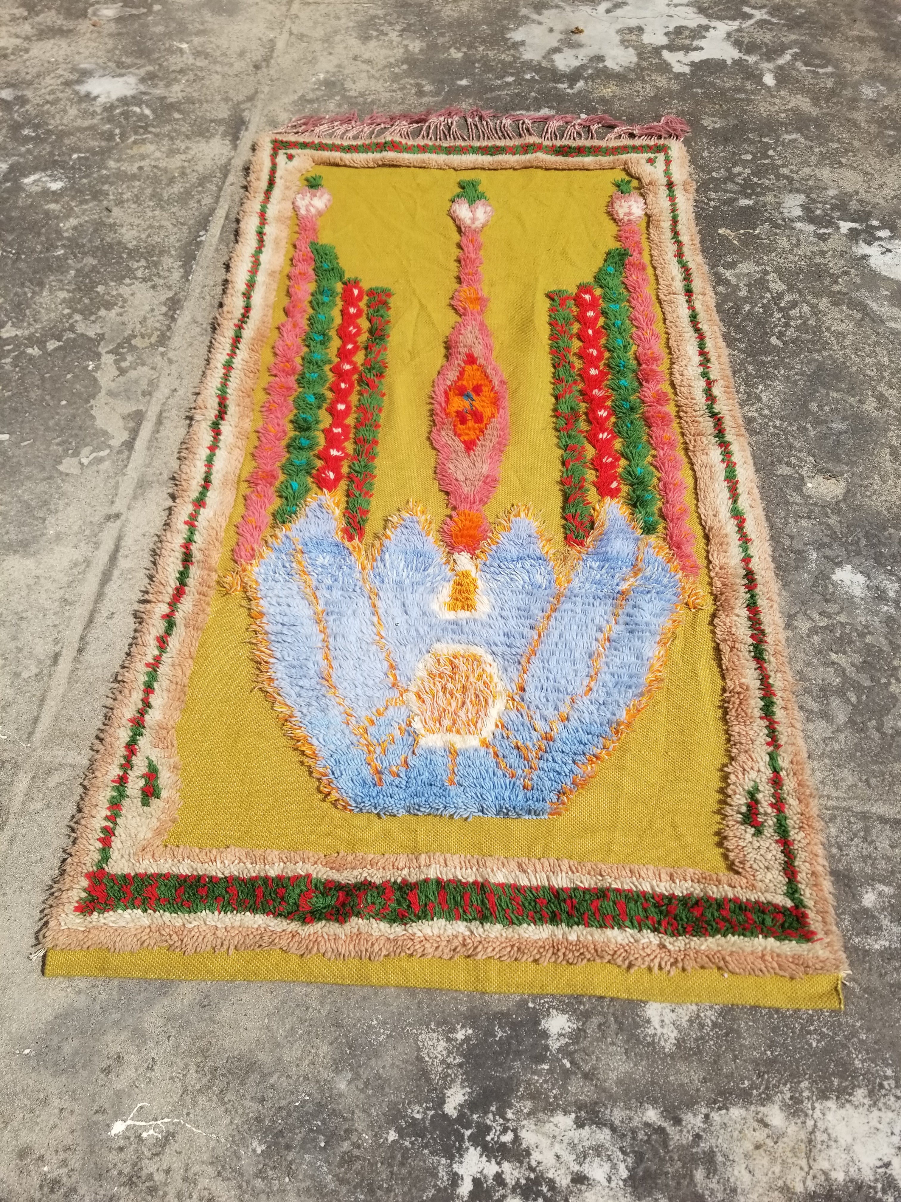 Vintage Traditional Handwoven Moroccan Wool Shaggy Rya Rug 205x110cm