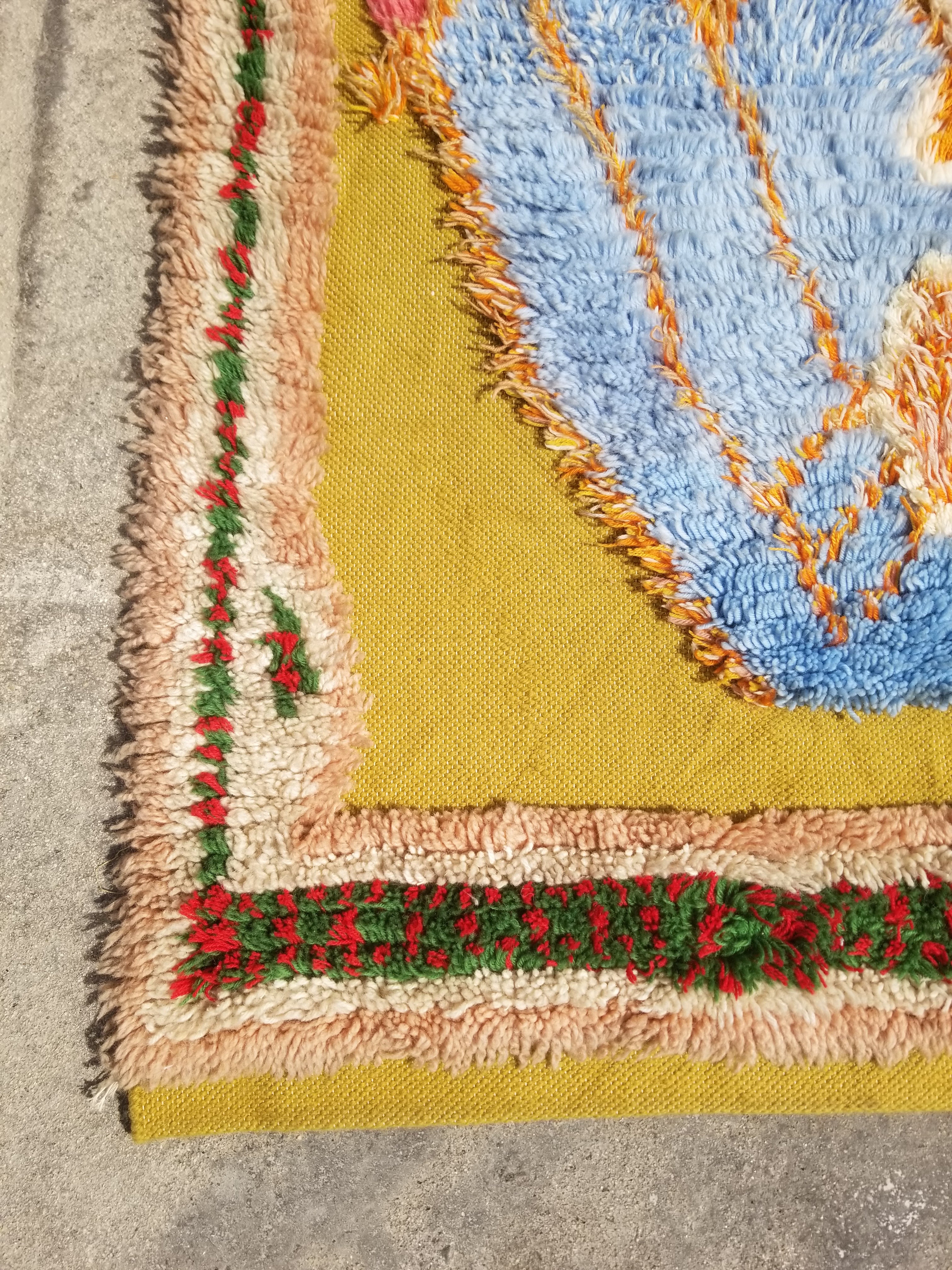 Vintage Traditional Handwoven Moroccan Wool Shaggy Rya Rug 205x110cm