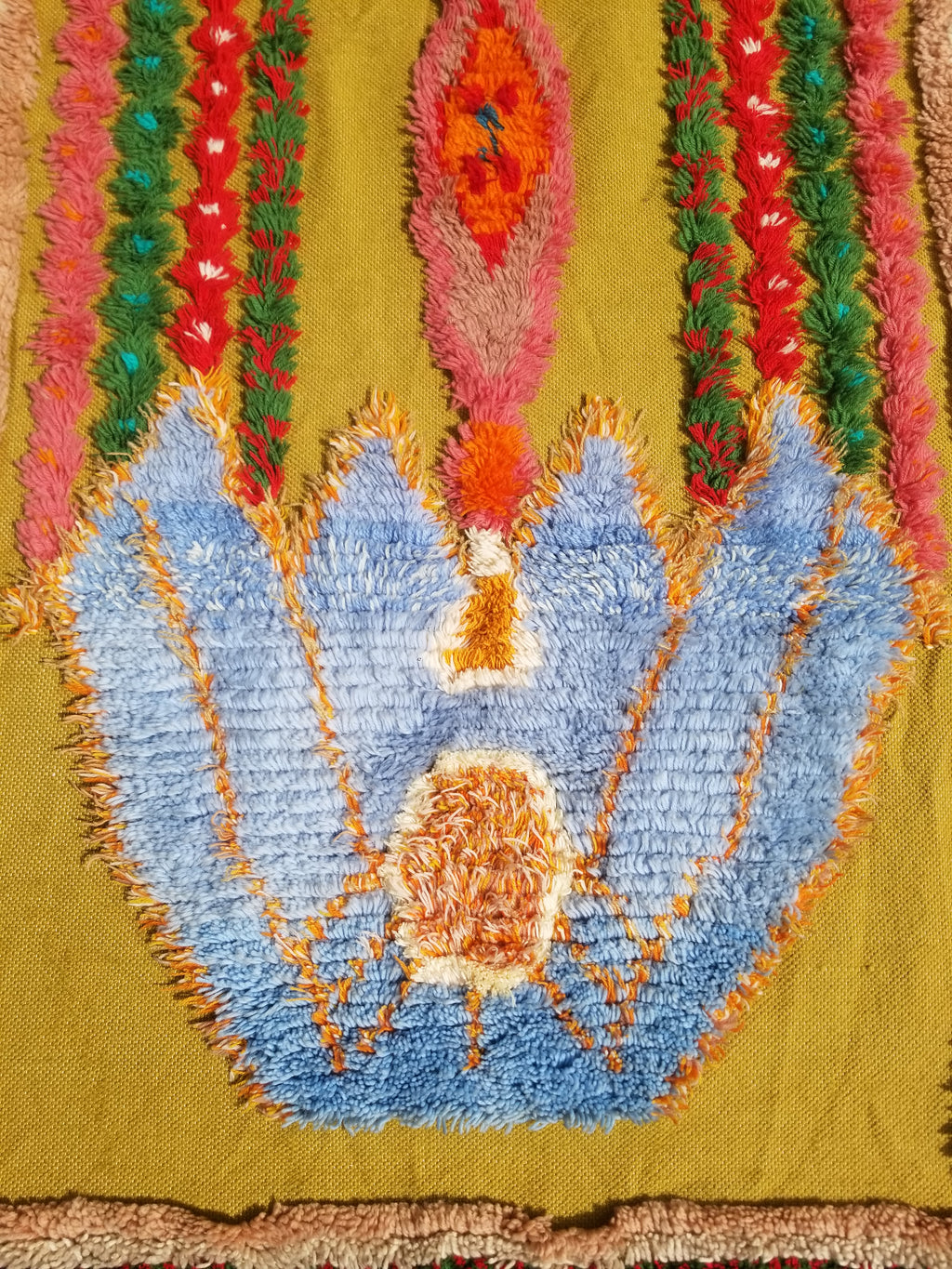 Vintage Traditional Handwoven Moroccan Wool Shaggy Rya Rug 205x110cm