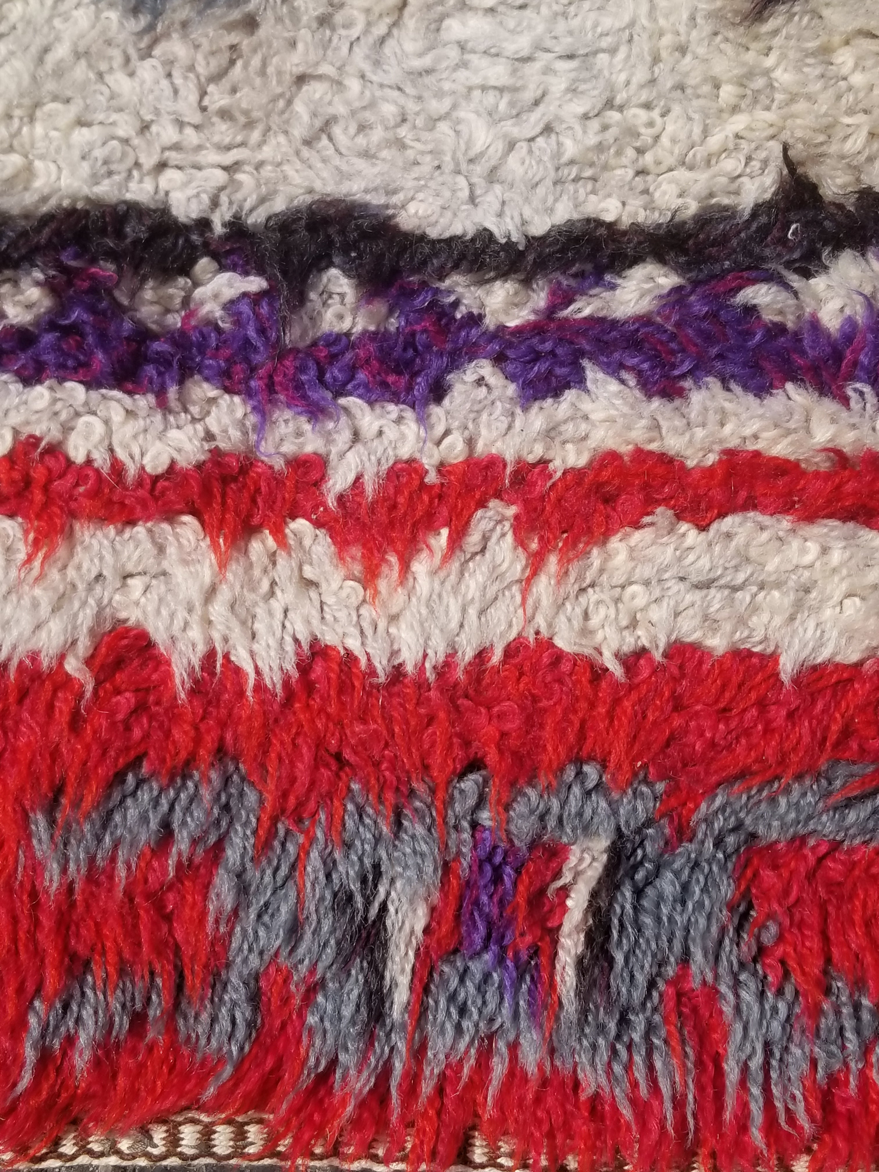 Vintage Traditional Handwoven Moroccan Azilal Wool Shaggy Rug 149x68cm