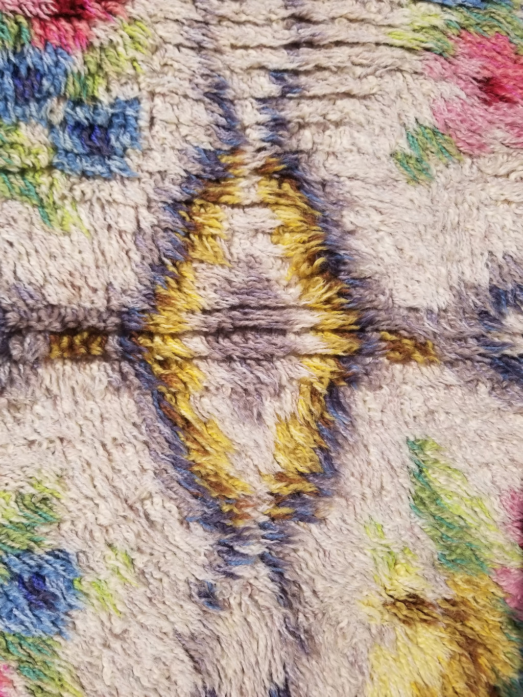 Vintage Traditional Handwoven Scandinavian Floral Wool Rya Shag Rug 148x76cm