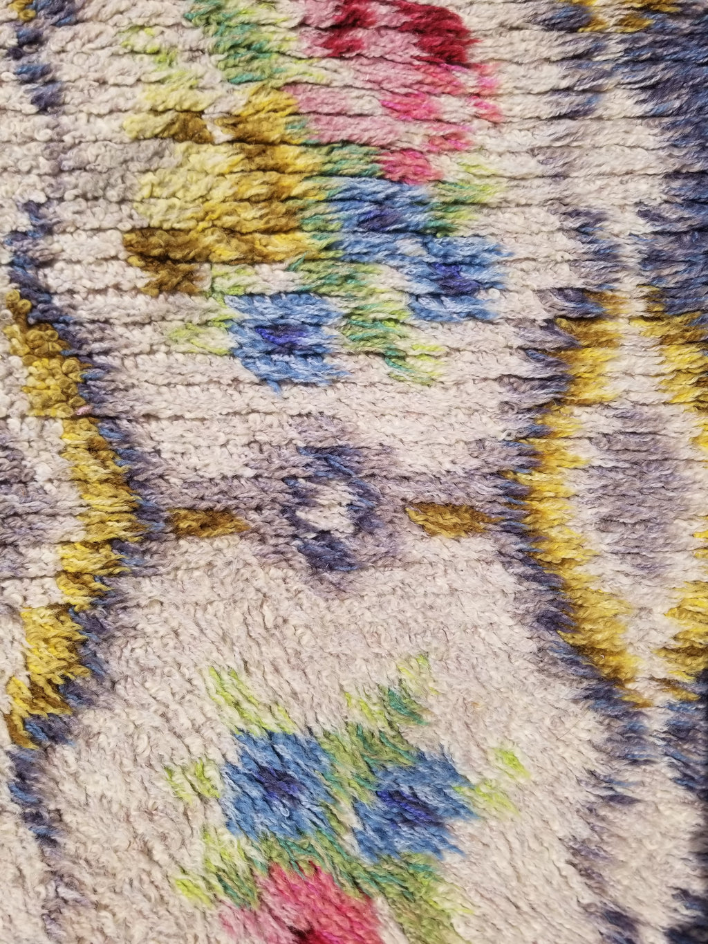 Vintage Traditional Handwoven Scandinavian Floral Wool Rya Shag Rug 148x76cm