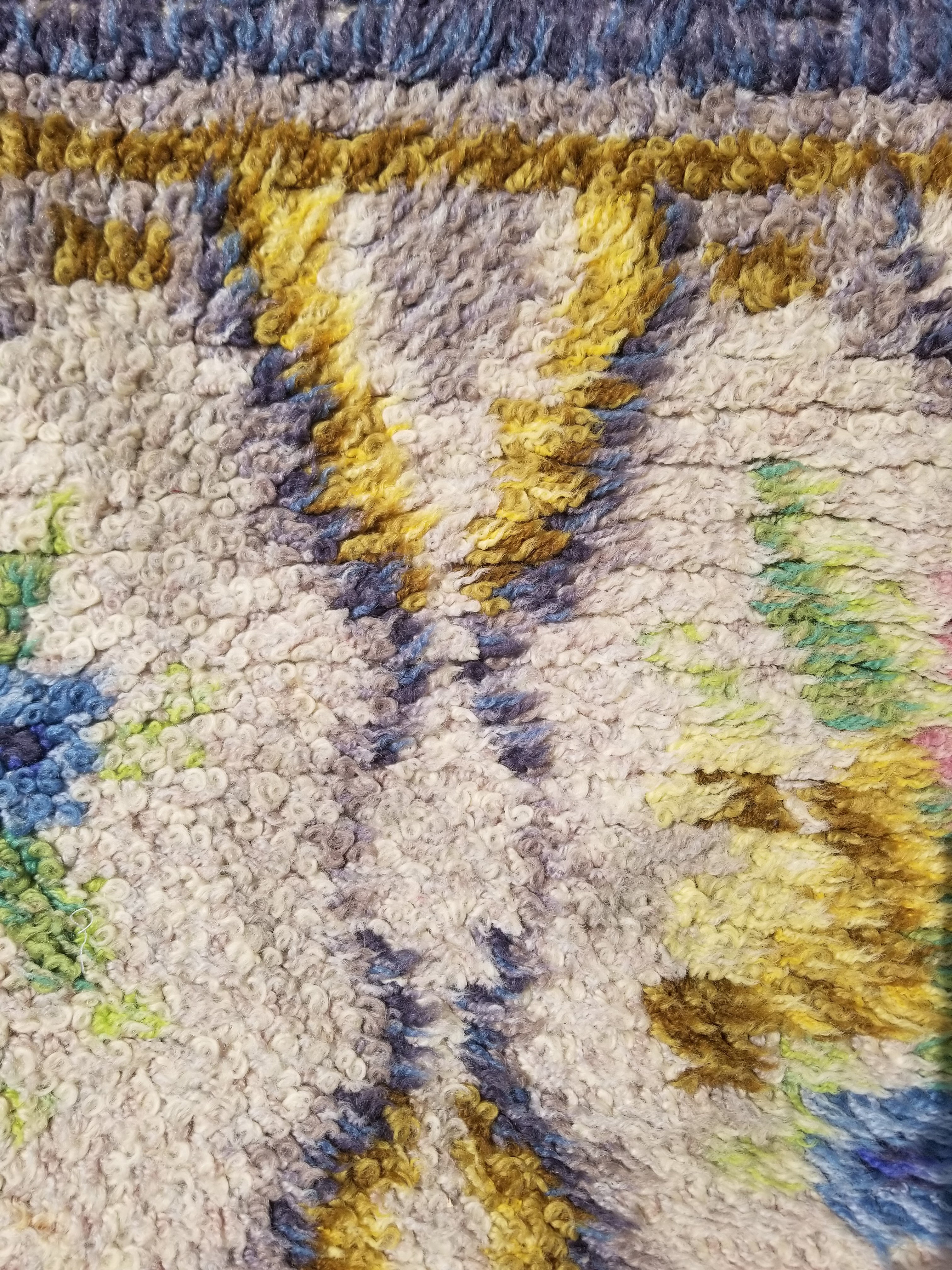 Vintage Traditional Handwoven Scandinavian Floral Wool Rya Shag Rug 148x76cm