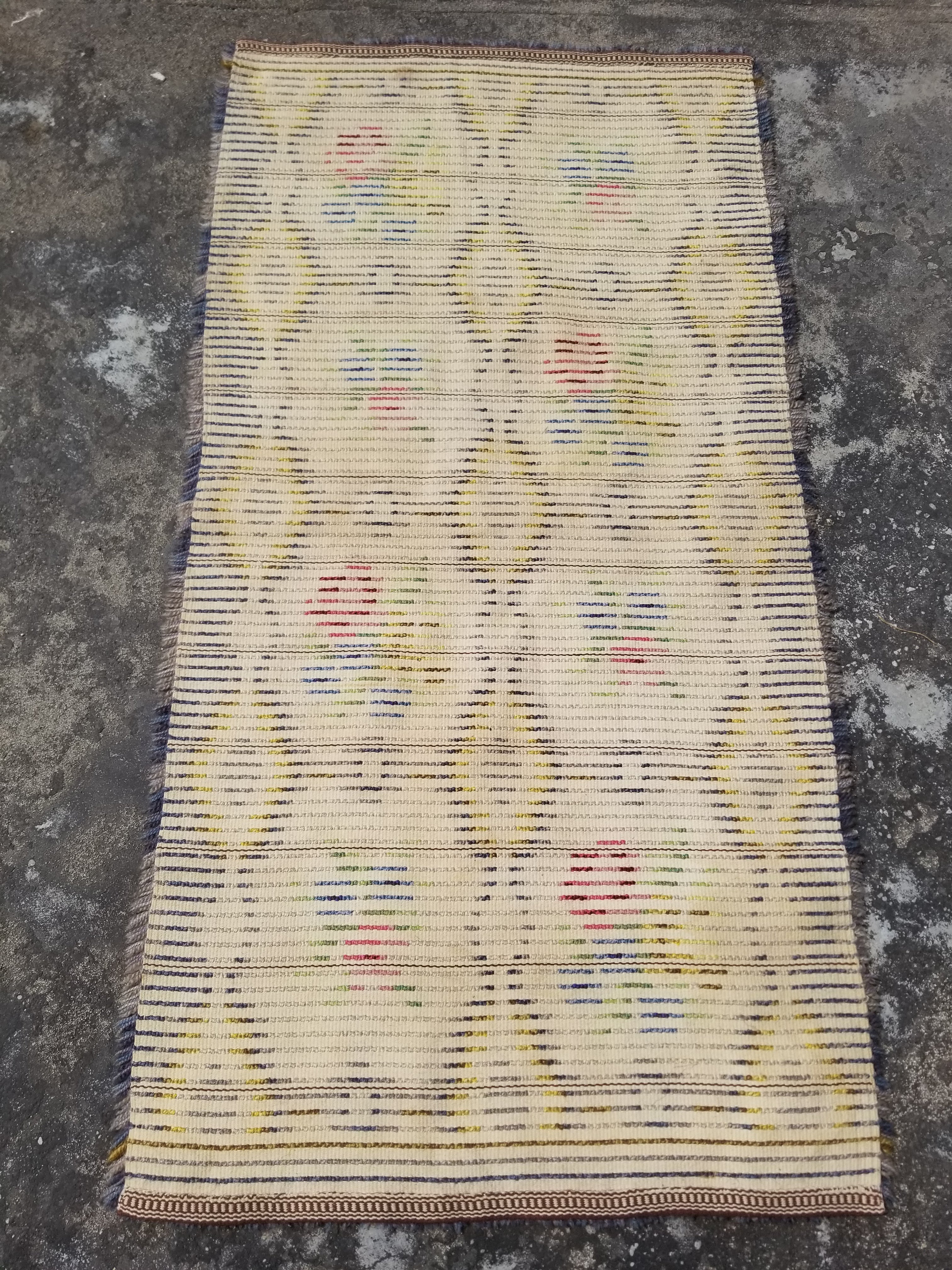 Vintage Traditional Handwoven Scandinavian Floral Wool Rya Shag Rug 148x76cm