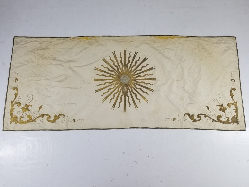 Vintage French Embroidered IHS Motif Liturgical Church Altar Cloth 231x96cm