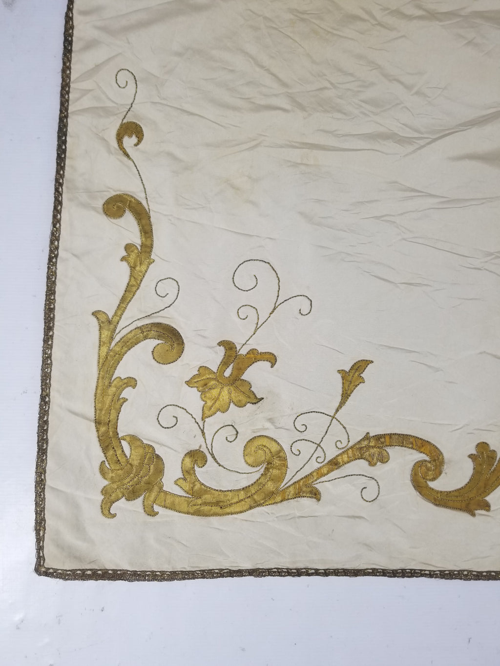 Vintage French Embroidered IHS Motif Liturgical Church Altar Cloth 231x96cm