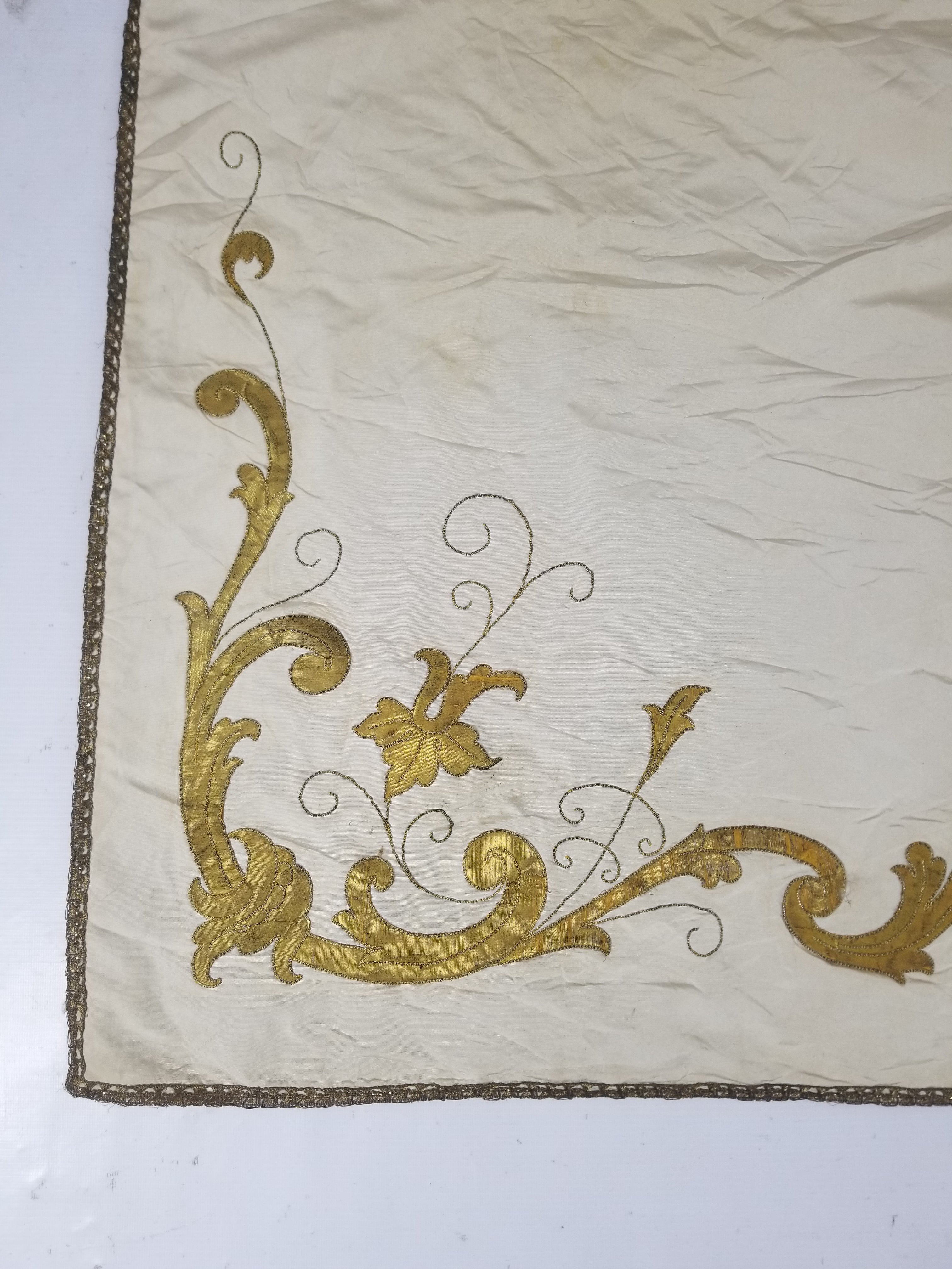 Vintage French Embroidered IHS Motif Liturgical Church Altar Cloth 231x96cm