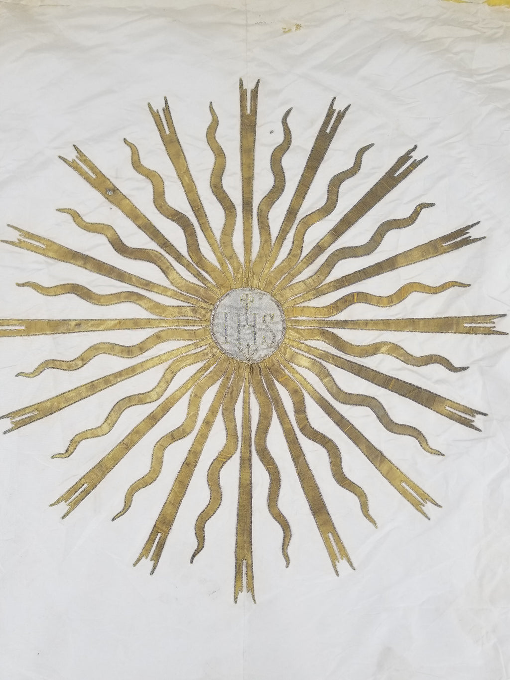 Vintage French Embroidered IHS Motif Liturgical Church Altar Cloth 231x96cm
