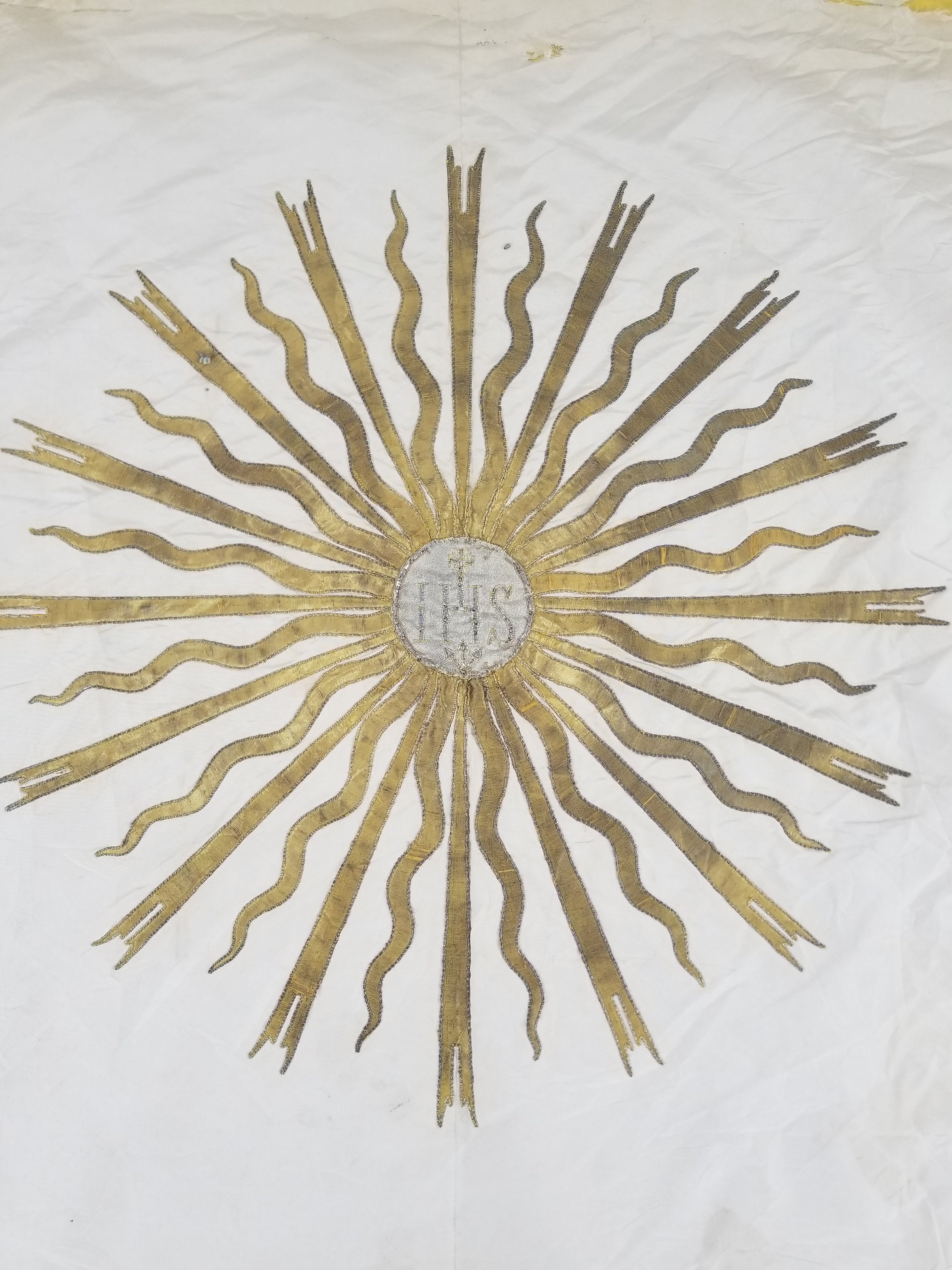 Vintage French Embroidered IHS Motif Liturgical Church Altar Cloth 231x96cm